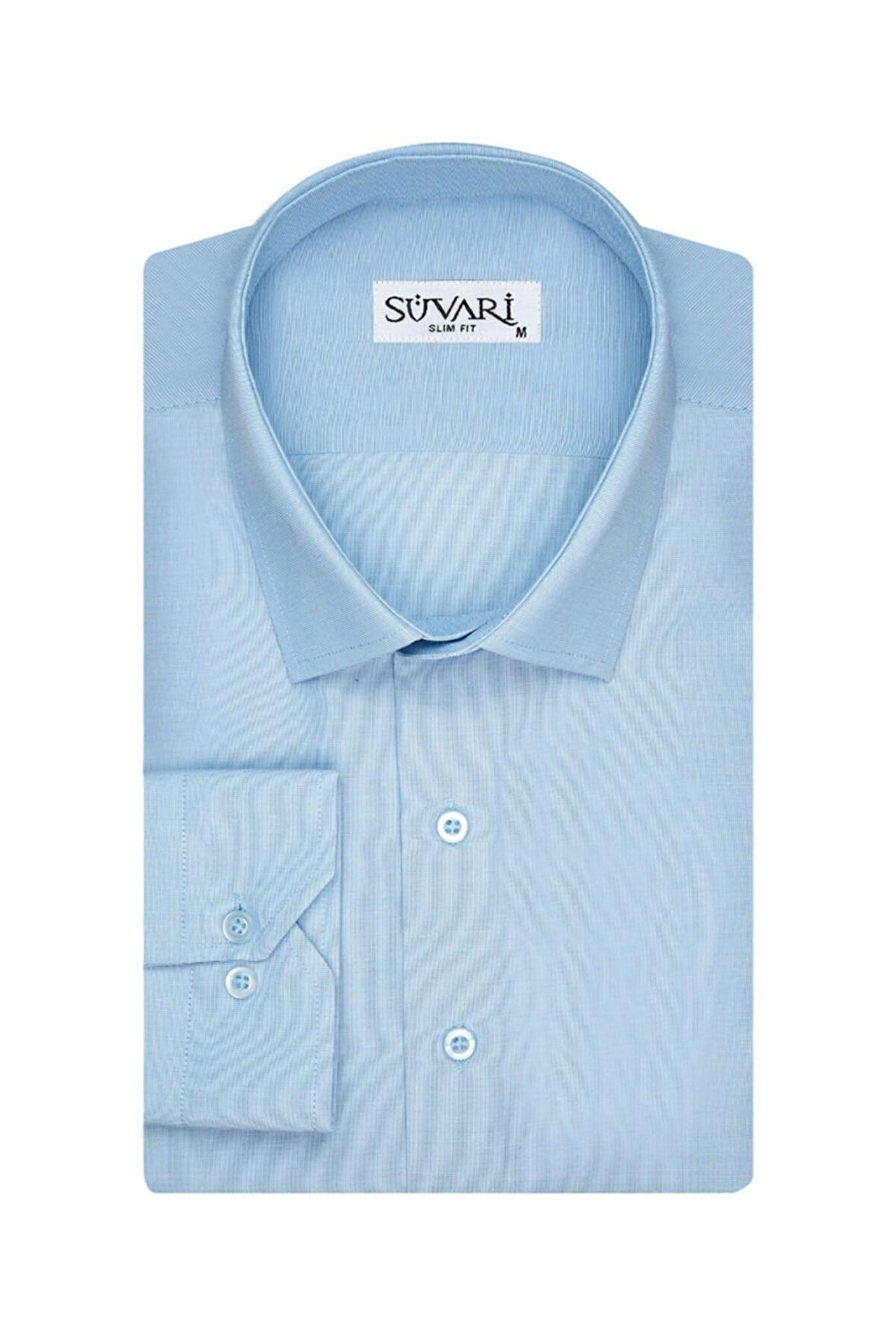 Süvari Slim Fit Soluk Mavi Erkek Gömlek