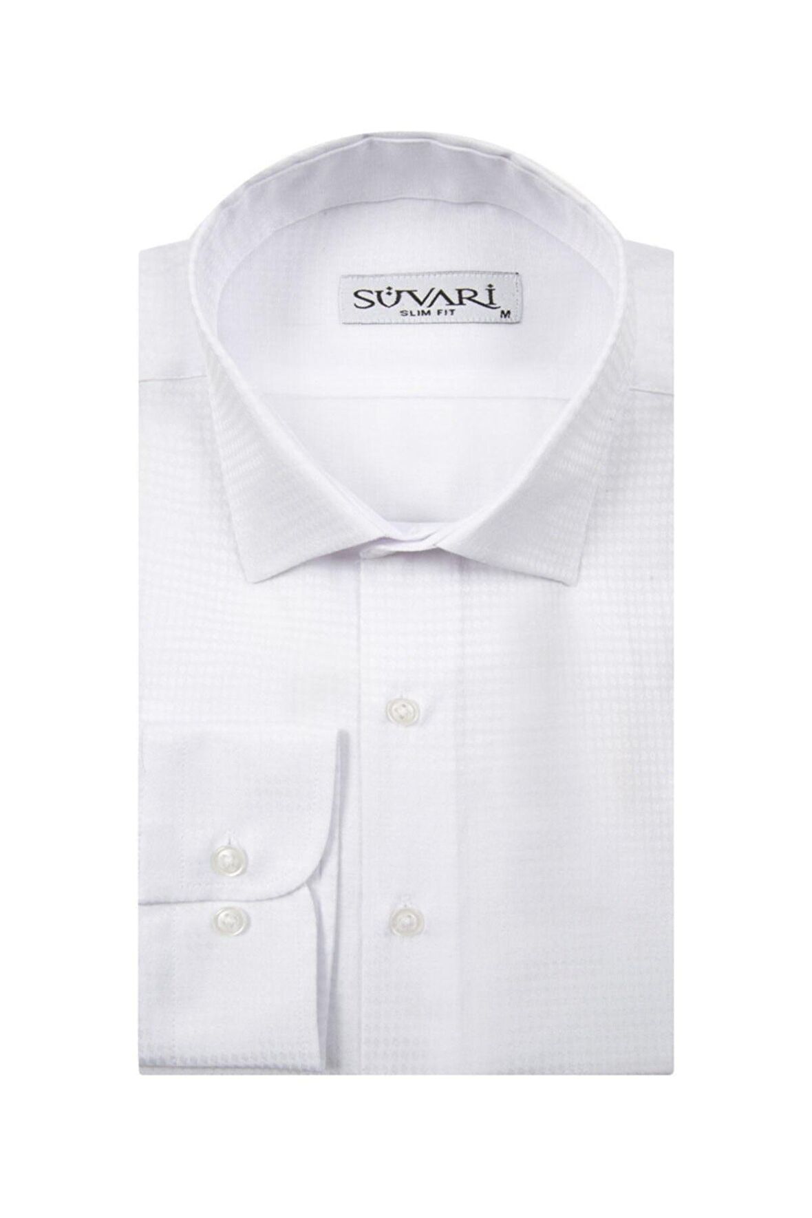 Süvari Slim Fit Armür Desenli Beyaz Erkek Gömlek