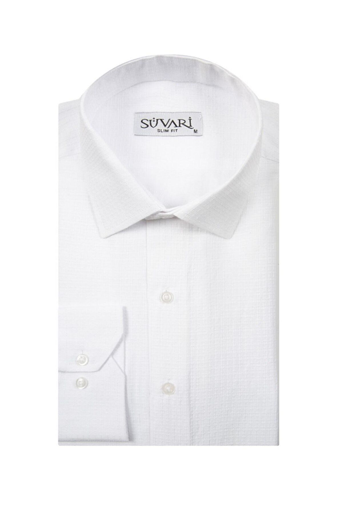 Süvari Slim Fit Armür Desenli Beyaz Erkek Gömlek
