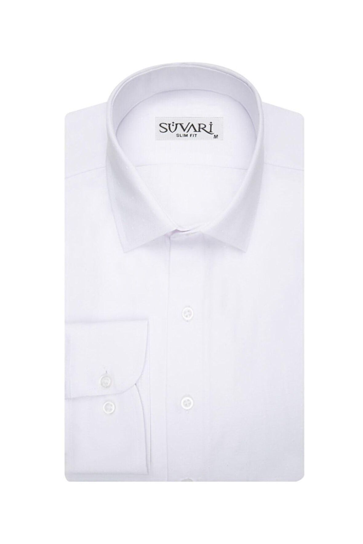 Süvari Erkek Beyaz Slim Fit Armür Desenli Gömlek