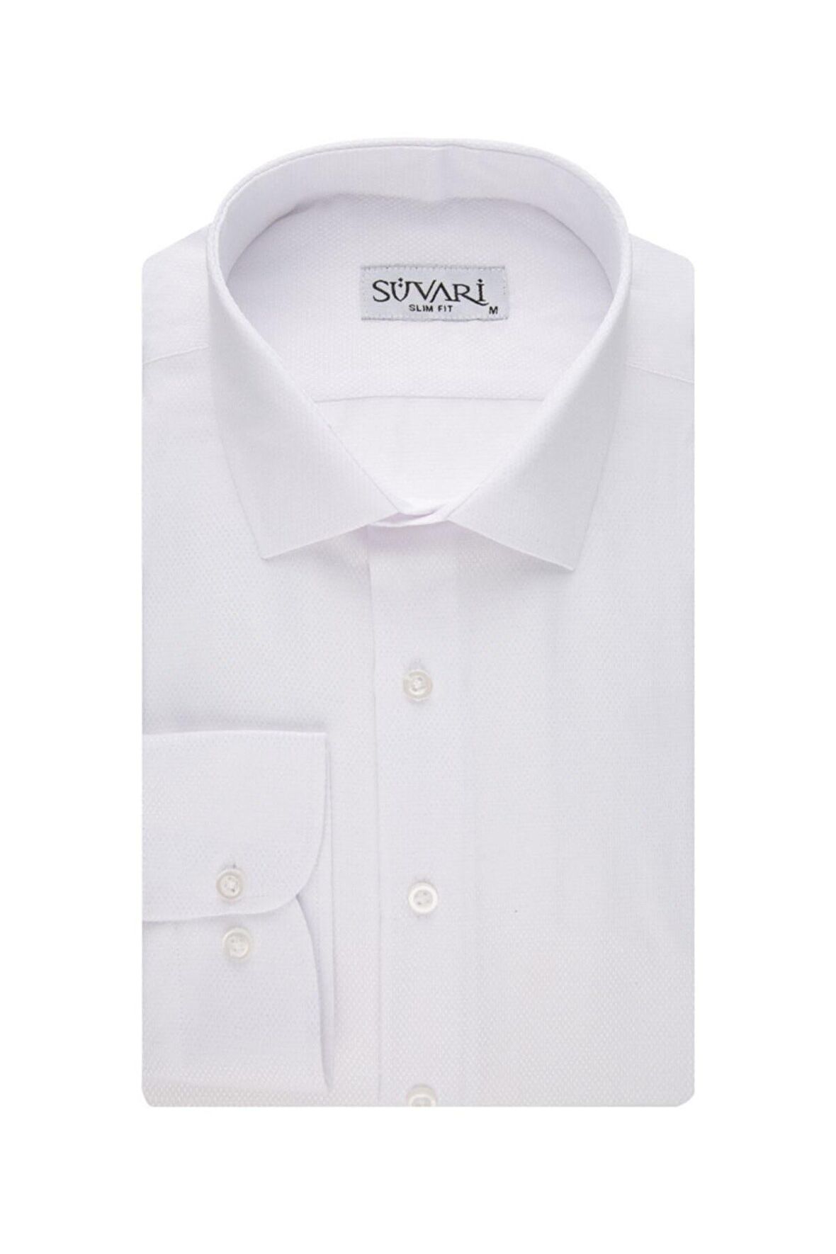 Süvari Slim Fit Armür Desenli Beyaz Erkek Gömlek