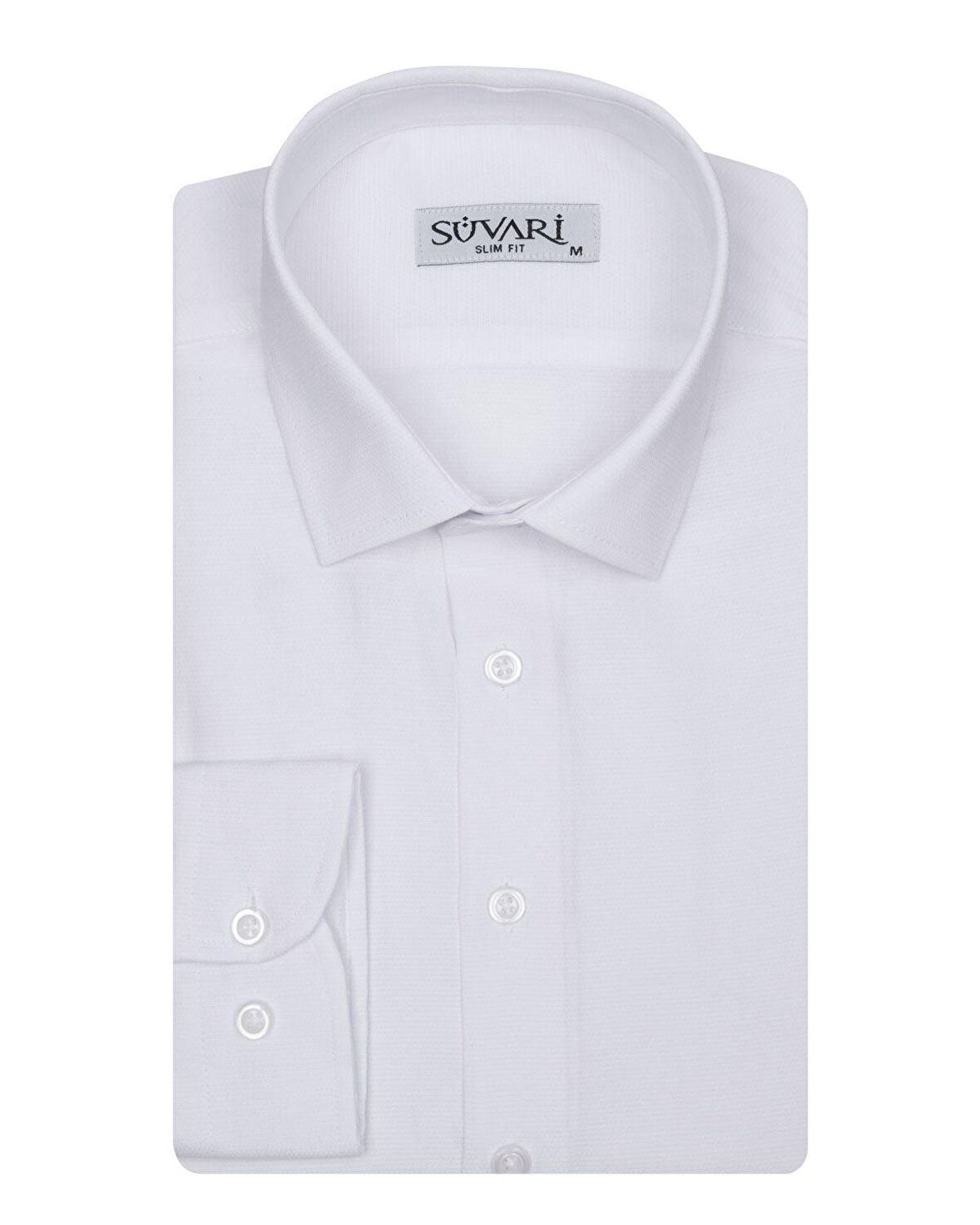 Süvari Slim Fit Armür Desenli Beyaz Erkek Gömlek