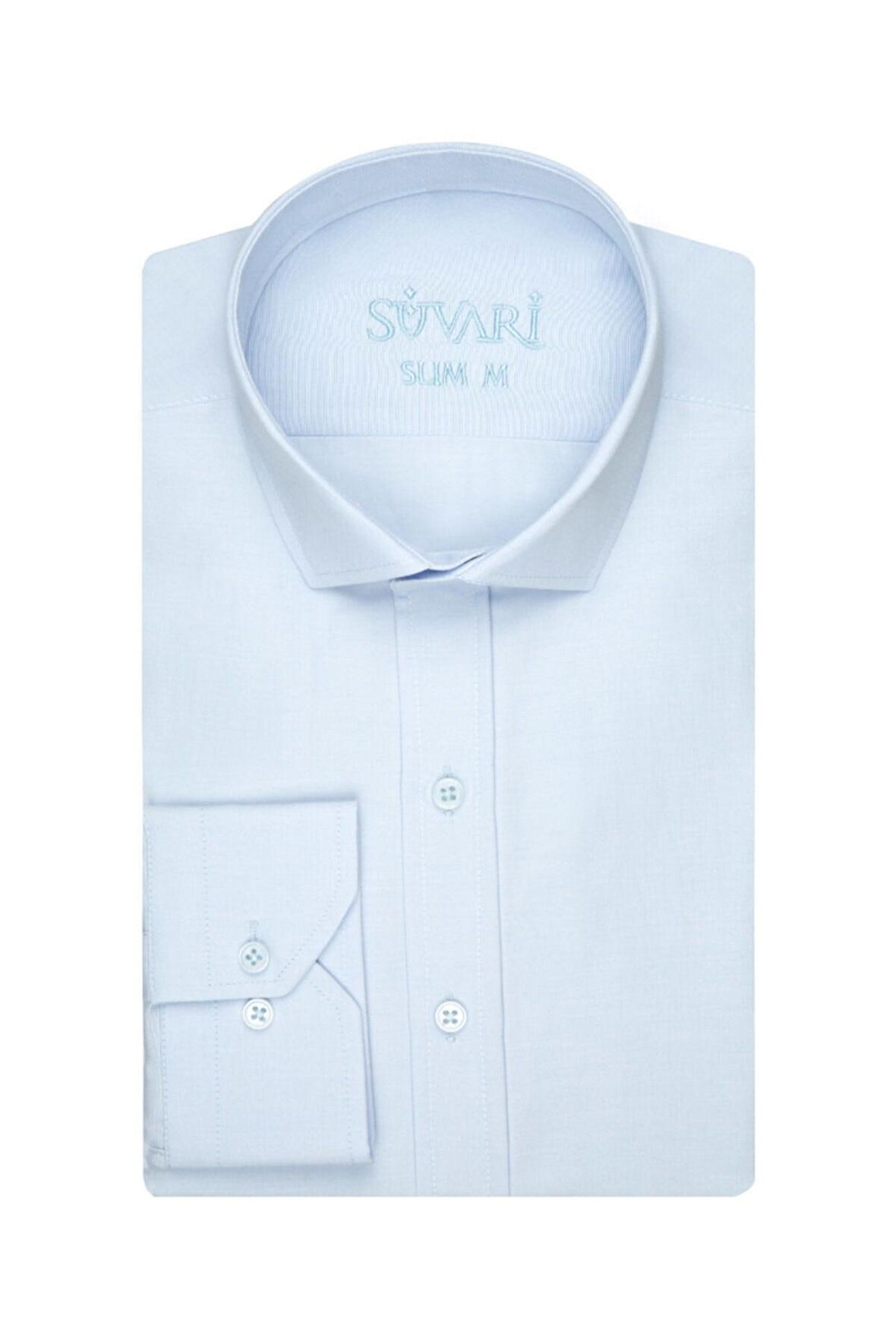 Süvari Slim Fit Düz Buz Mavi Erkek Gömlek