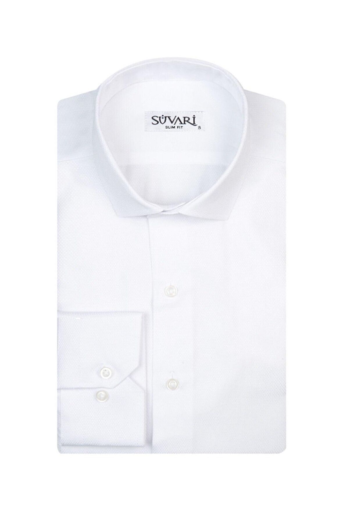 Süvari Slim Fit Armür Desenli Beyaz Erkek Gömlek