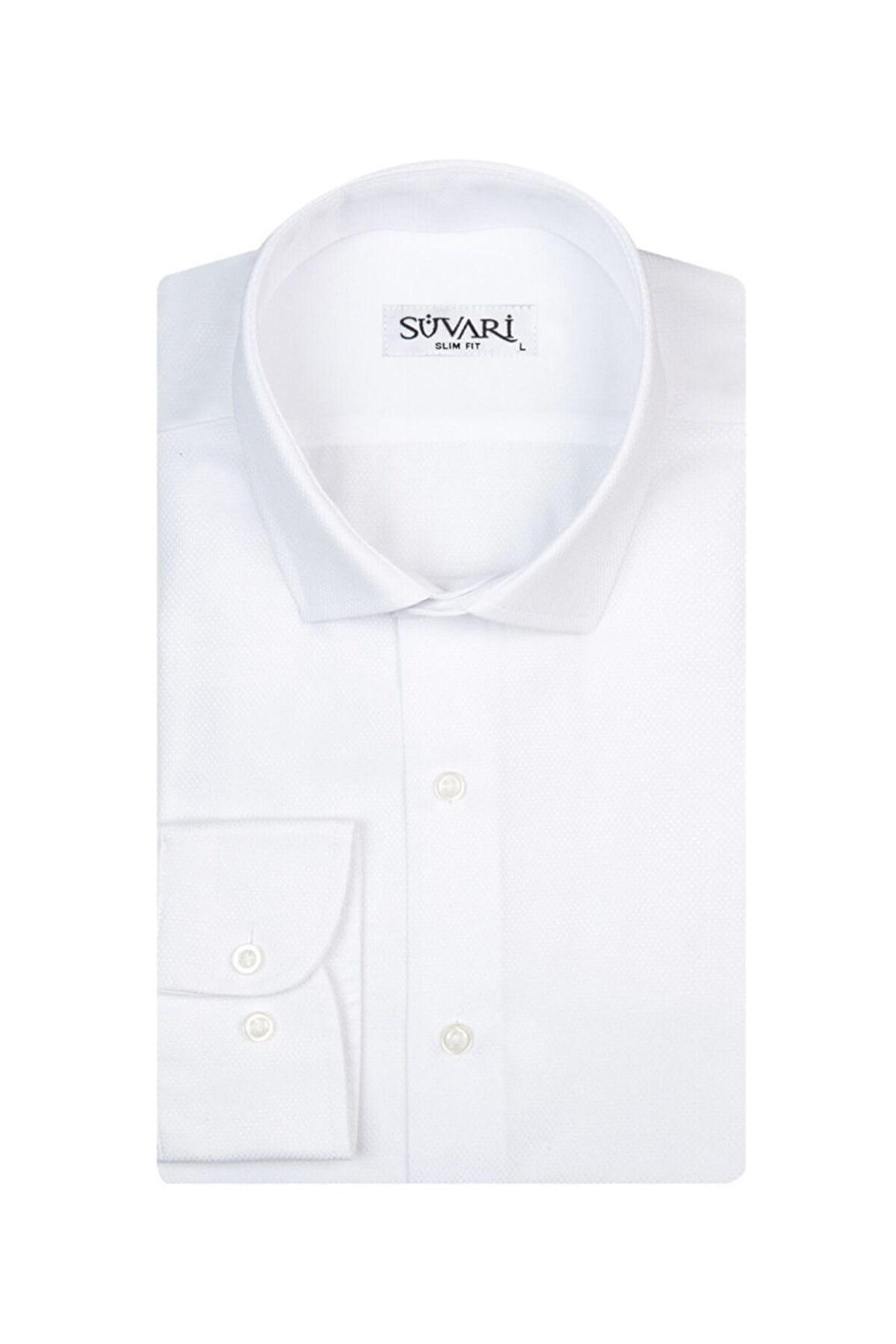 Süvari Slim Fit Armür Desenli Beyaz Erkek Gömlek