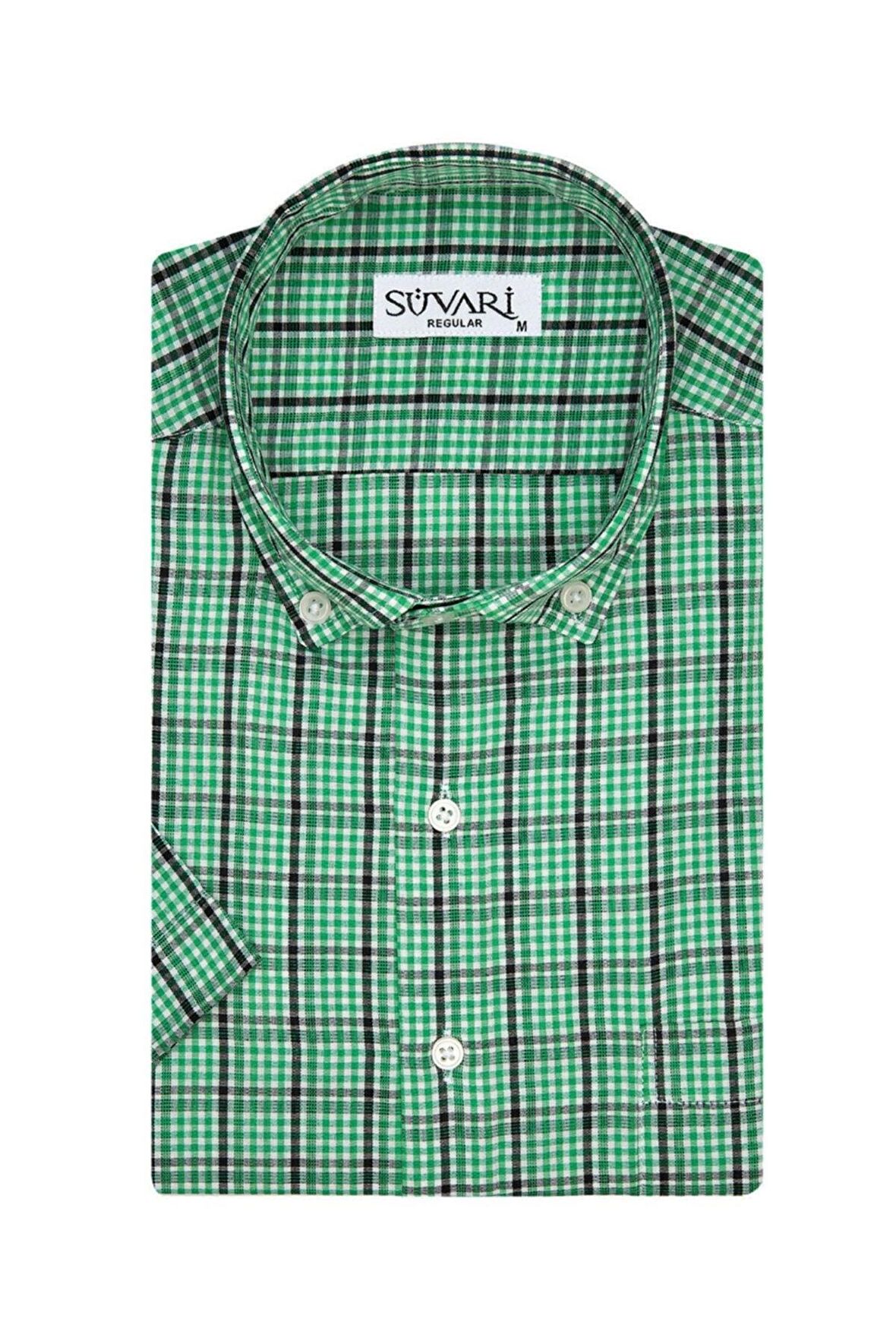 Süvari Desenli Kısa Kollu Yeşil Erkek Gömlek