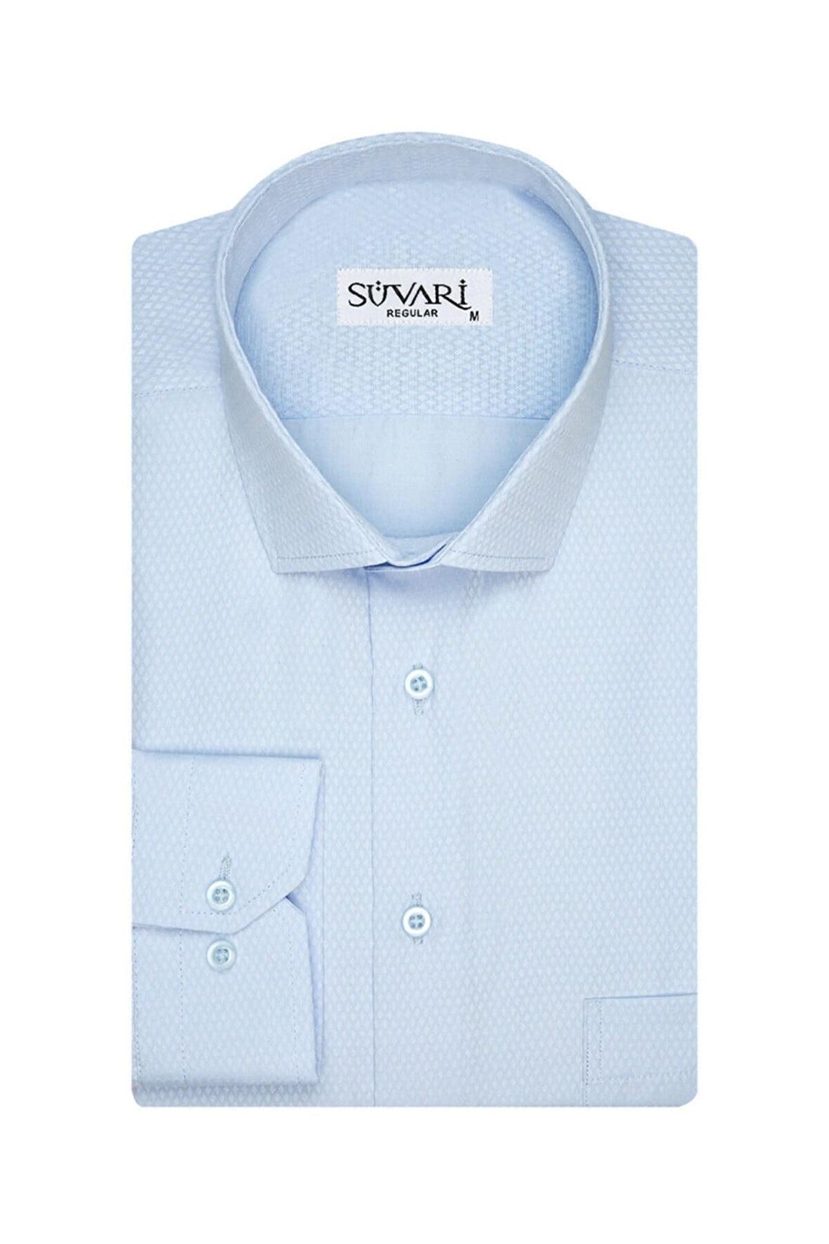 Süvari Armür Desenli Soluk Mavi Erkek Gömlek