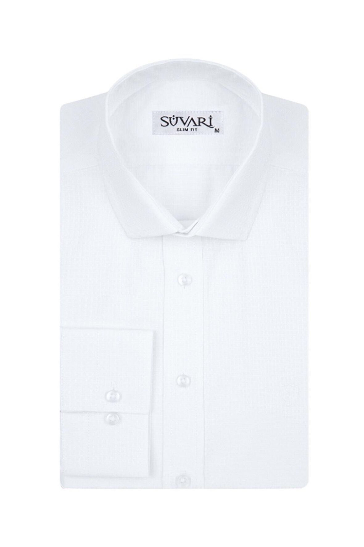 Süvari Slim Fit Armür Desenli Beyaz Erkek Gömlek