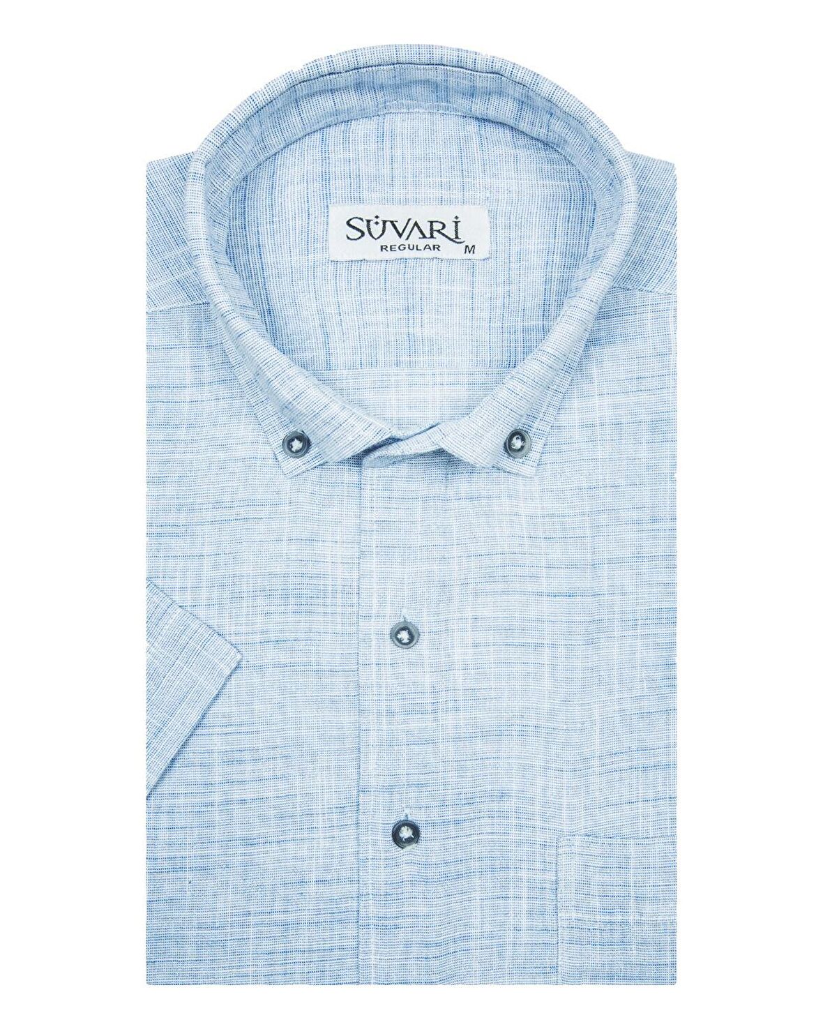 Bol Kesim Kısa Kollu Buz Mavisi Erkek Gömlek