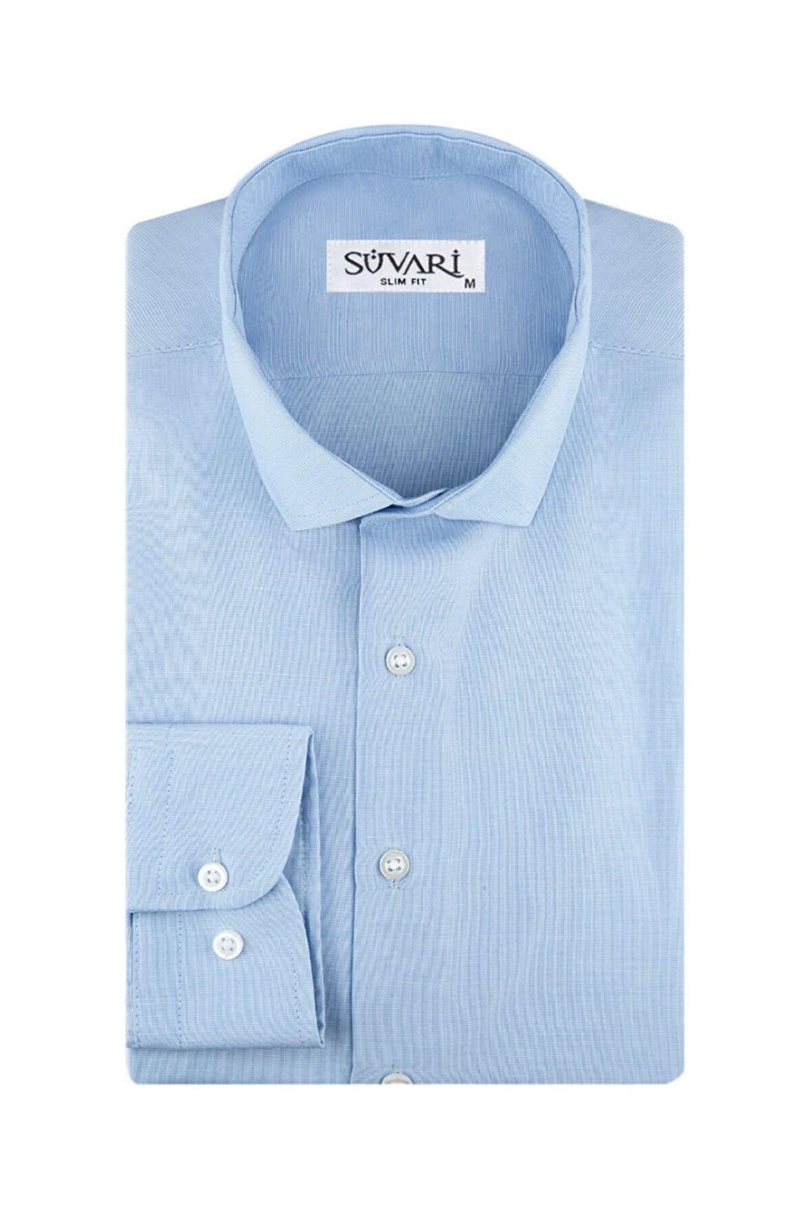 Süvari Slim Fit Filafil Soluk Mavi Erkek Gömlek