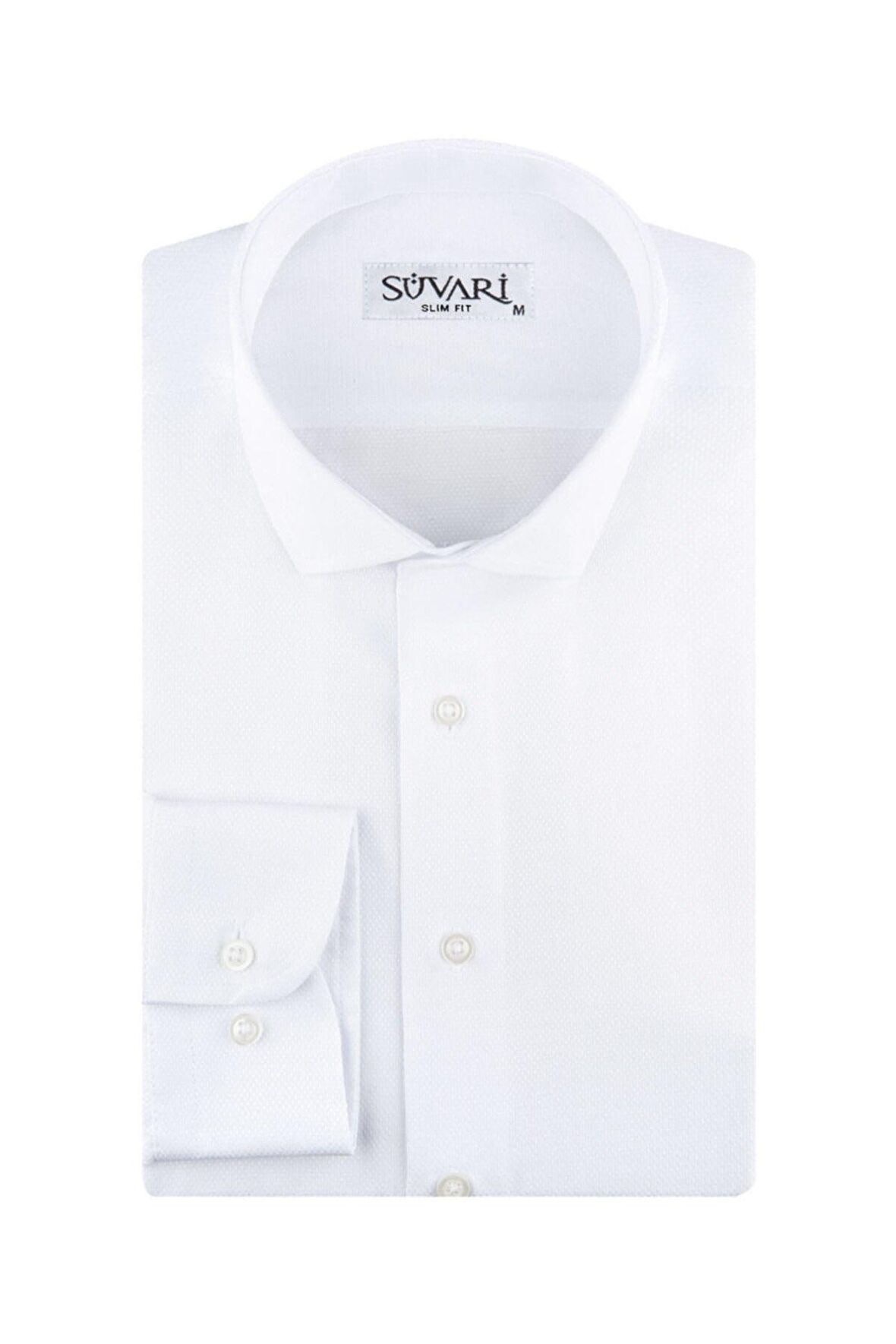 Süvari Erkek Slim Fit Armür Desenli Beyaz Gömlek