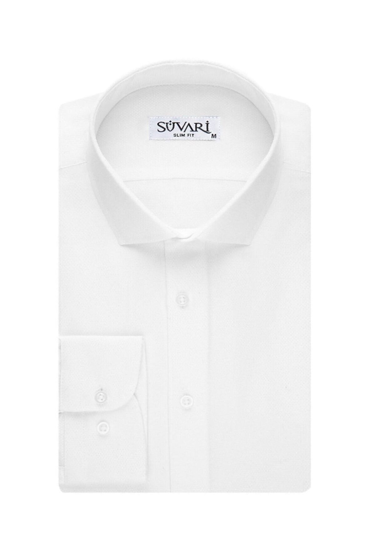 Süvari Slim Fit Armür Desenli Beyaz Erkek Gömlek
