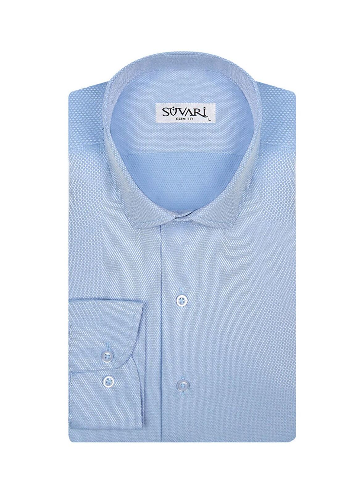 Süvari Slim Fit Klasik Yaka Armürlü Mavi Erkek Gömlek GM2024700278