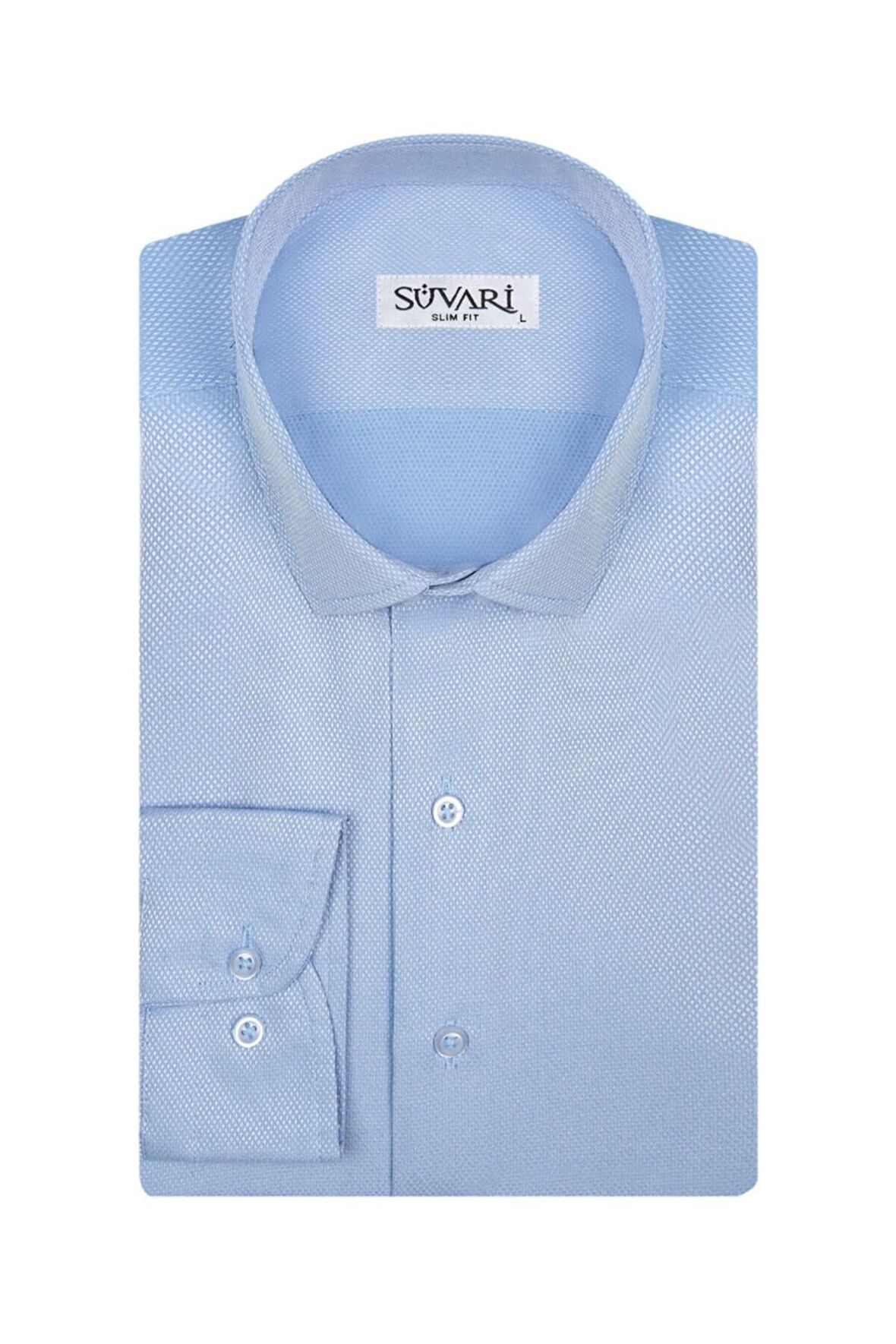 Süvari Slim Fit Armür Desenli Siyah Erkek Gömlek