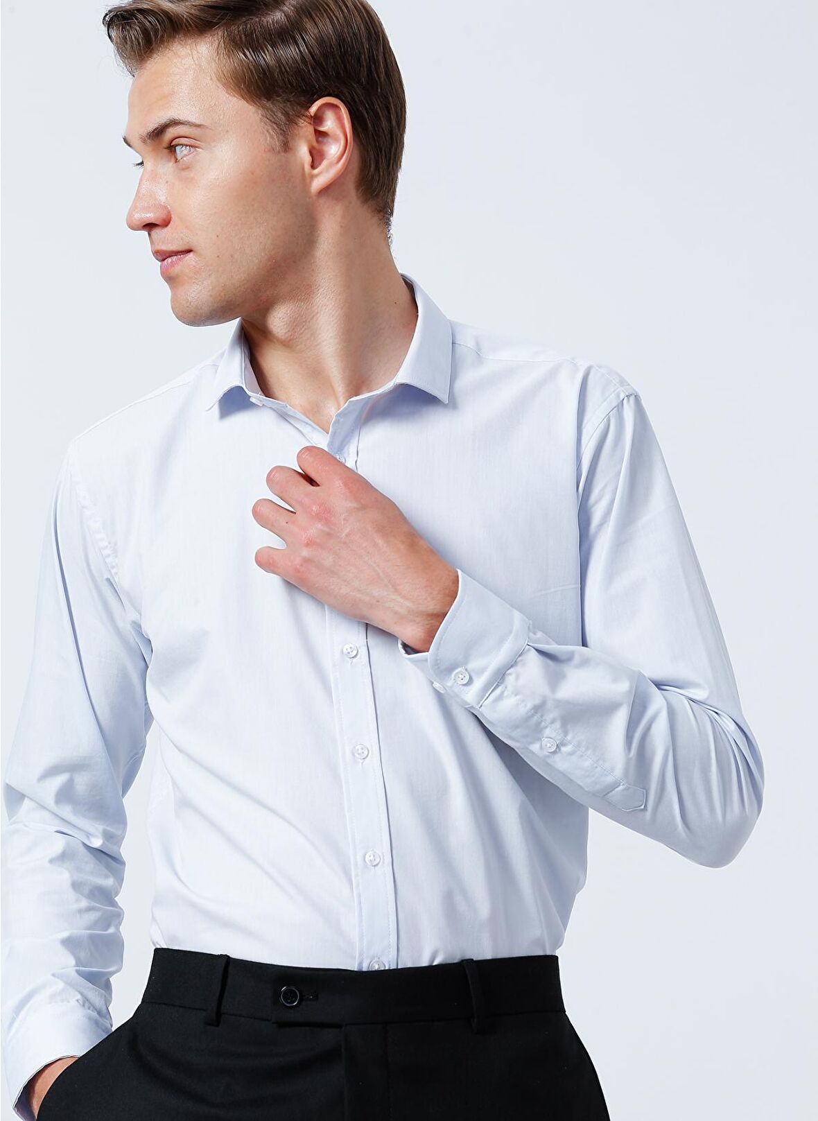 Süvari Slim Fit Klasik Yaka Düz Mavi Erkek Gömlek GM1007100442