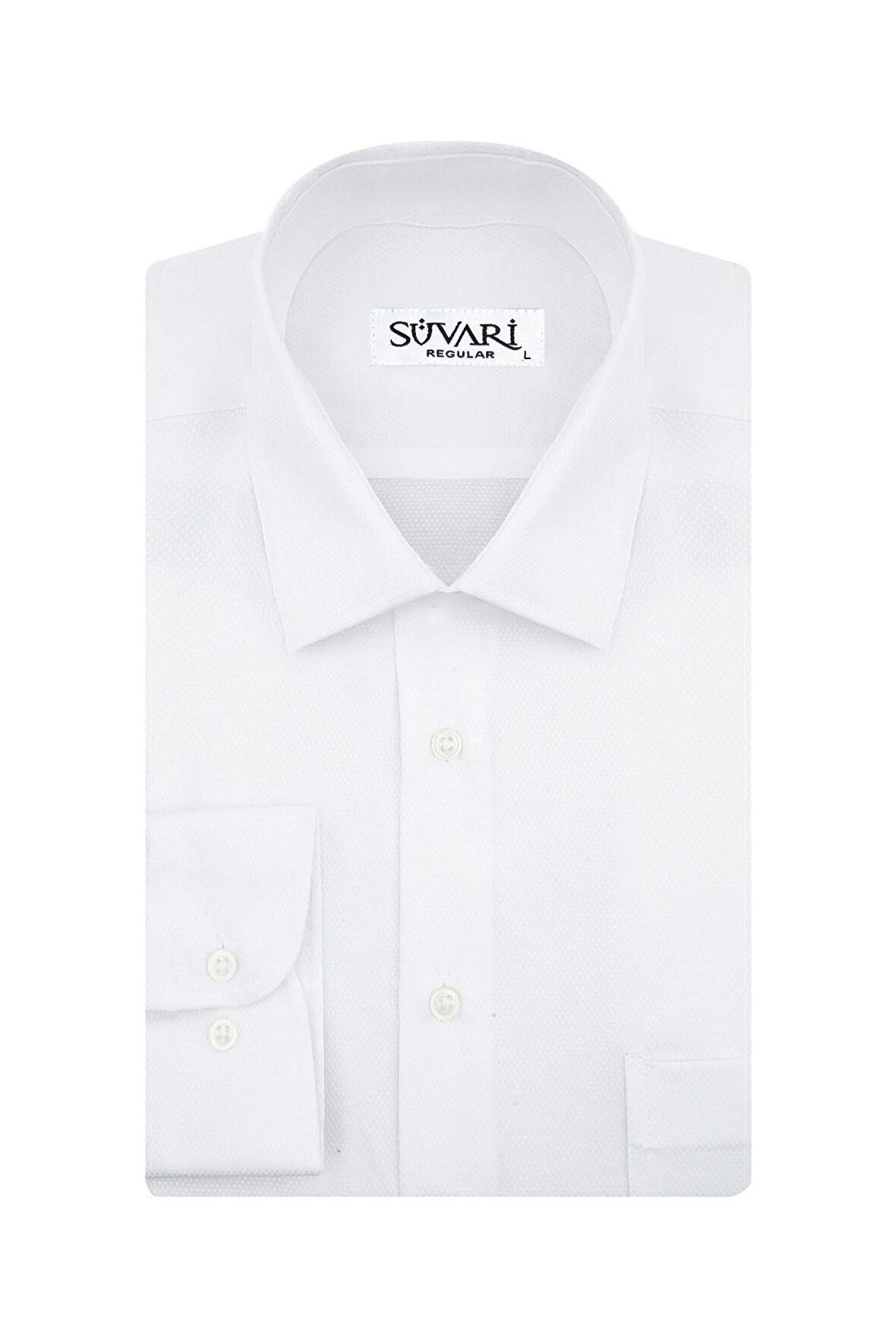 Süvari Armür Desenli Beyaz Erkek Gömlek