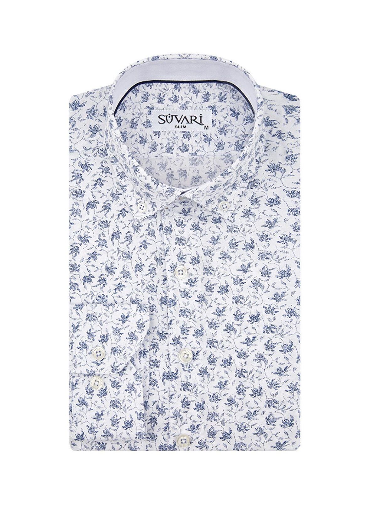Süvari Slim Fit Baskılı Uzun Kol Lacivert Erkek Gömlek
