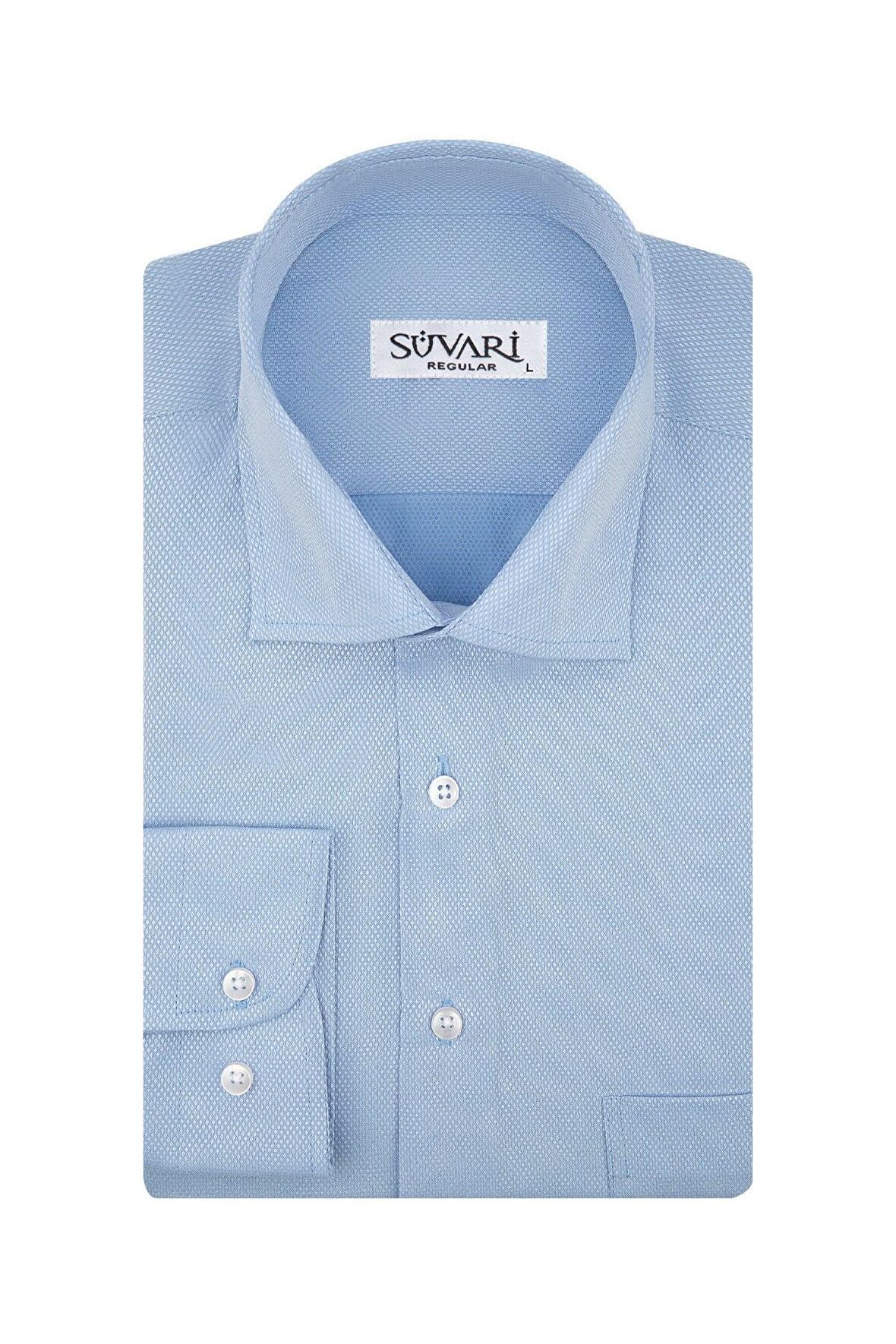 Süvari Armür Desenli Soluk Mavi Erkek Gömlek