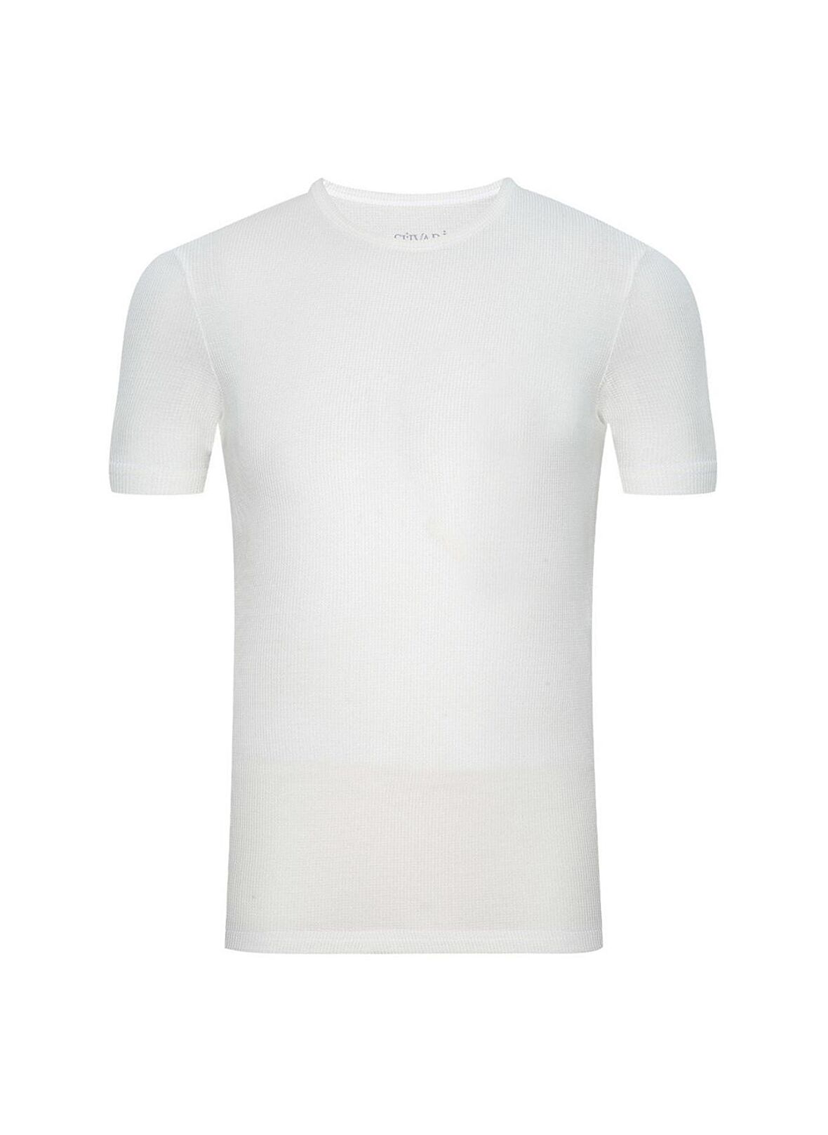 Süvari Slim Fit Waffle Desenli O Yaka Beyaz Tshirt