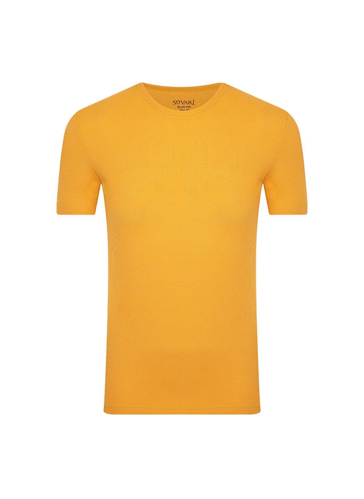 Süvari Slim Fit Waffle Desenli O Yaka Sarı Tshirt