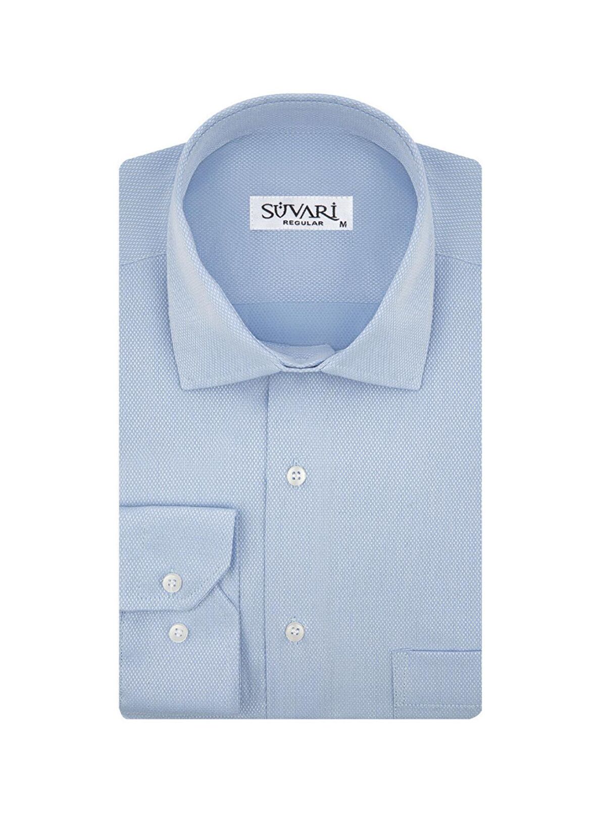 Süvari Gm2025000198 Klasik Yaka Regular Fit Armürlü Mavi Erkek Gömlek