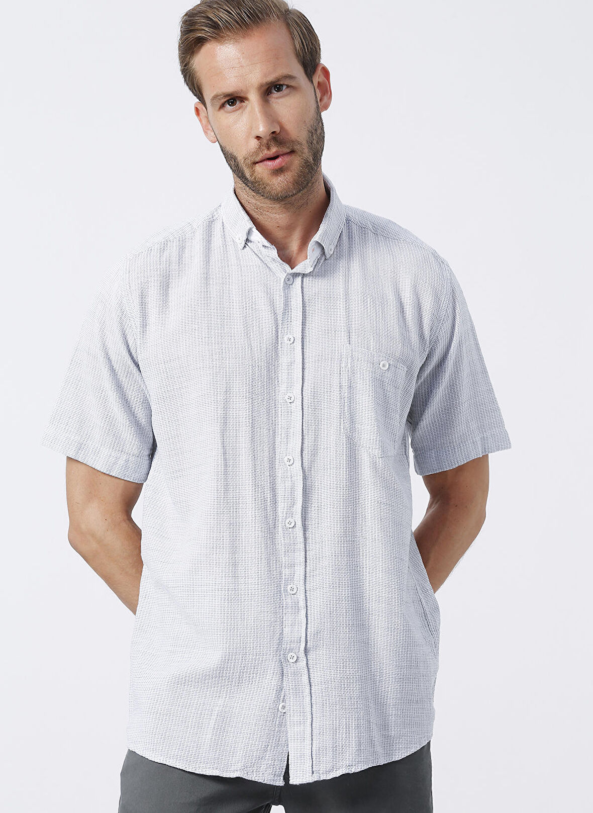 Süvari Kısa Kollu Gömlek, L, Gri