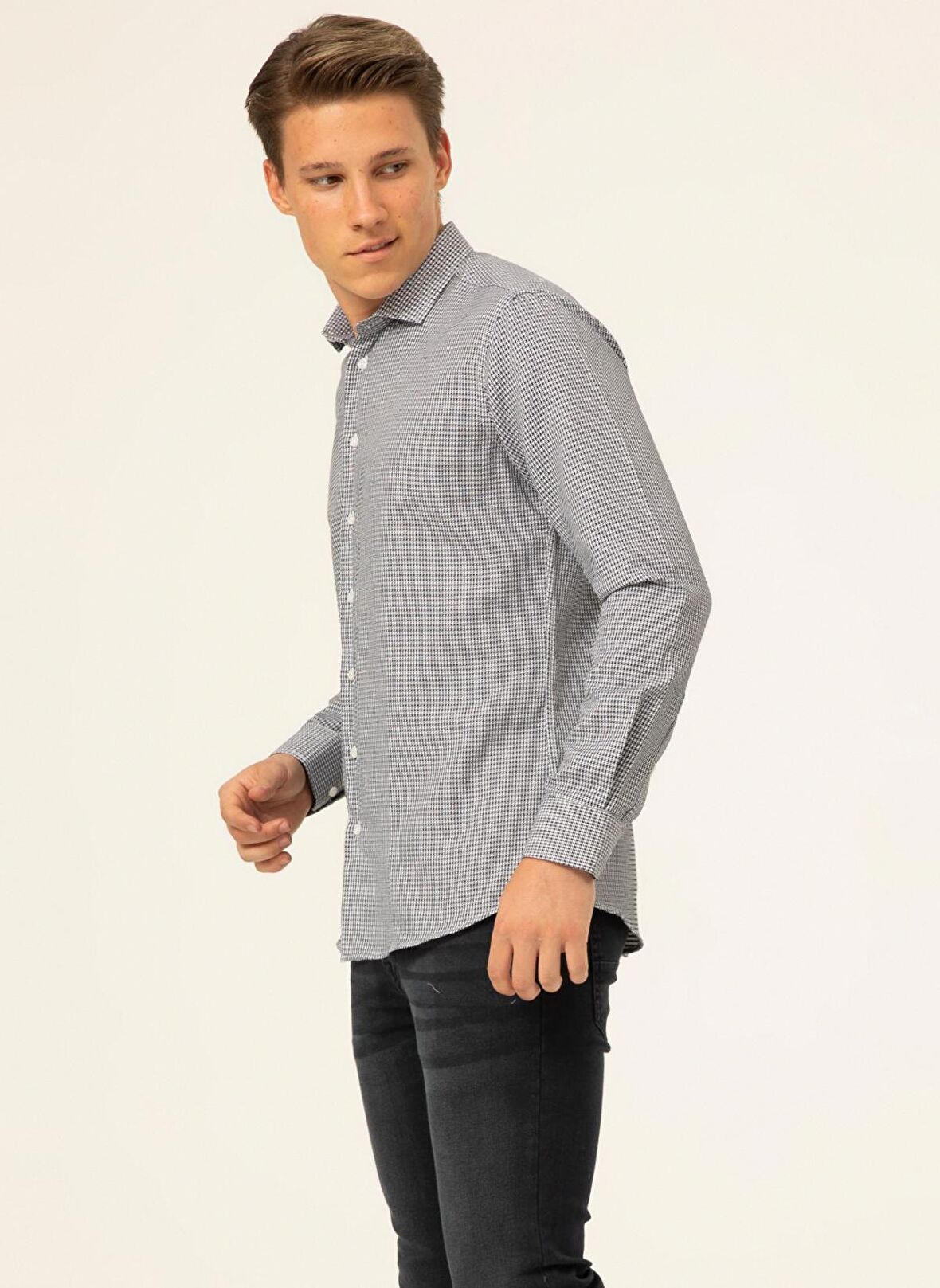 Süvari Slim Fit Klasik Yaka Armürlü Mavi Erkek Gömlek GM2024700329