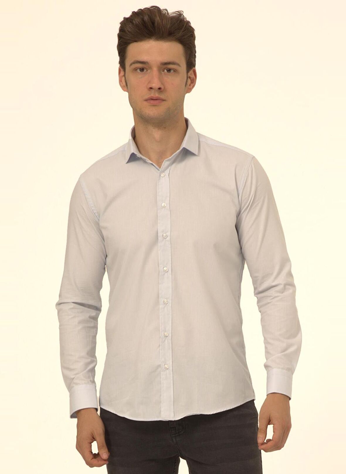 Süvari Slim Fit Klasik Yaka Düz Mavi - Buz Erkek Gömlek GM1007100497