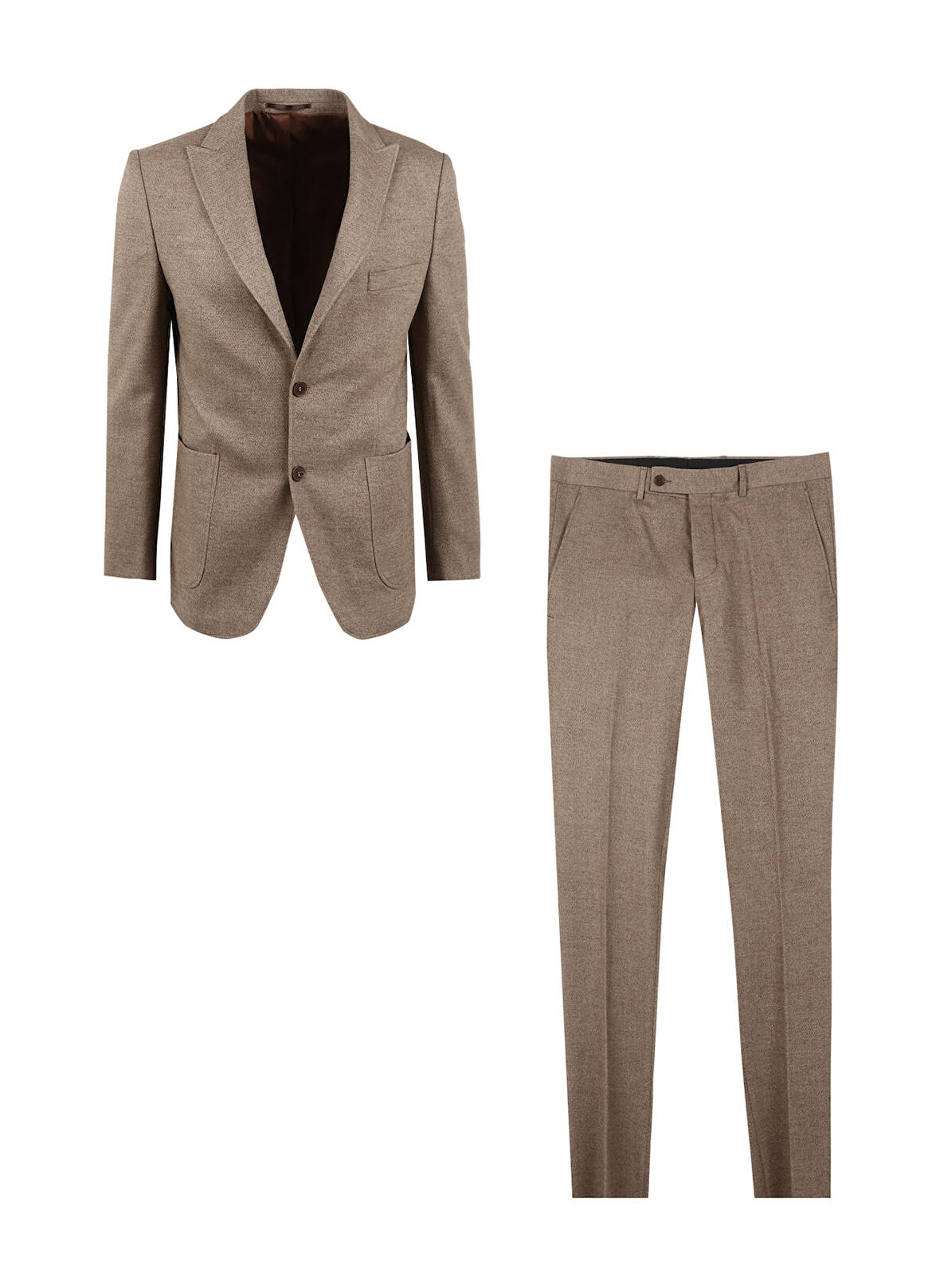 Süvari Açık Kahve Erkek Sivri Yaka Slim Fit Armürlü Takım Elbise Tk1006900235