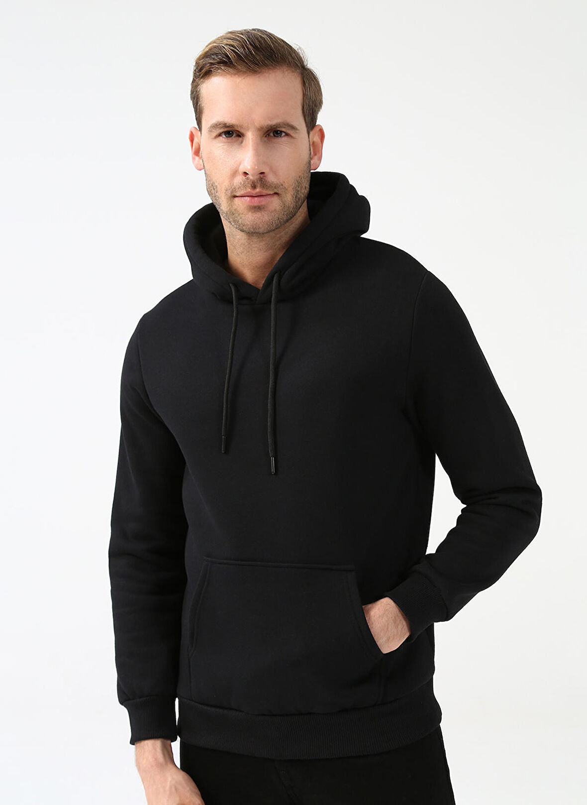 Süvari Kapüşon Yaka Regular Fit Siyah Erkek Kazak TR2013700311