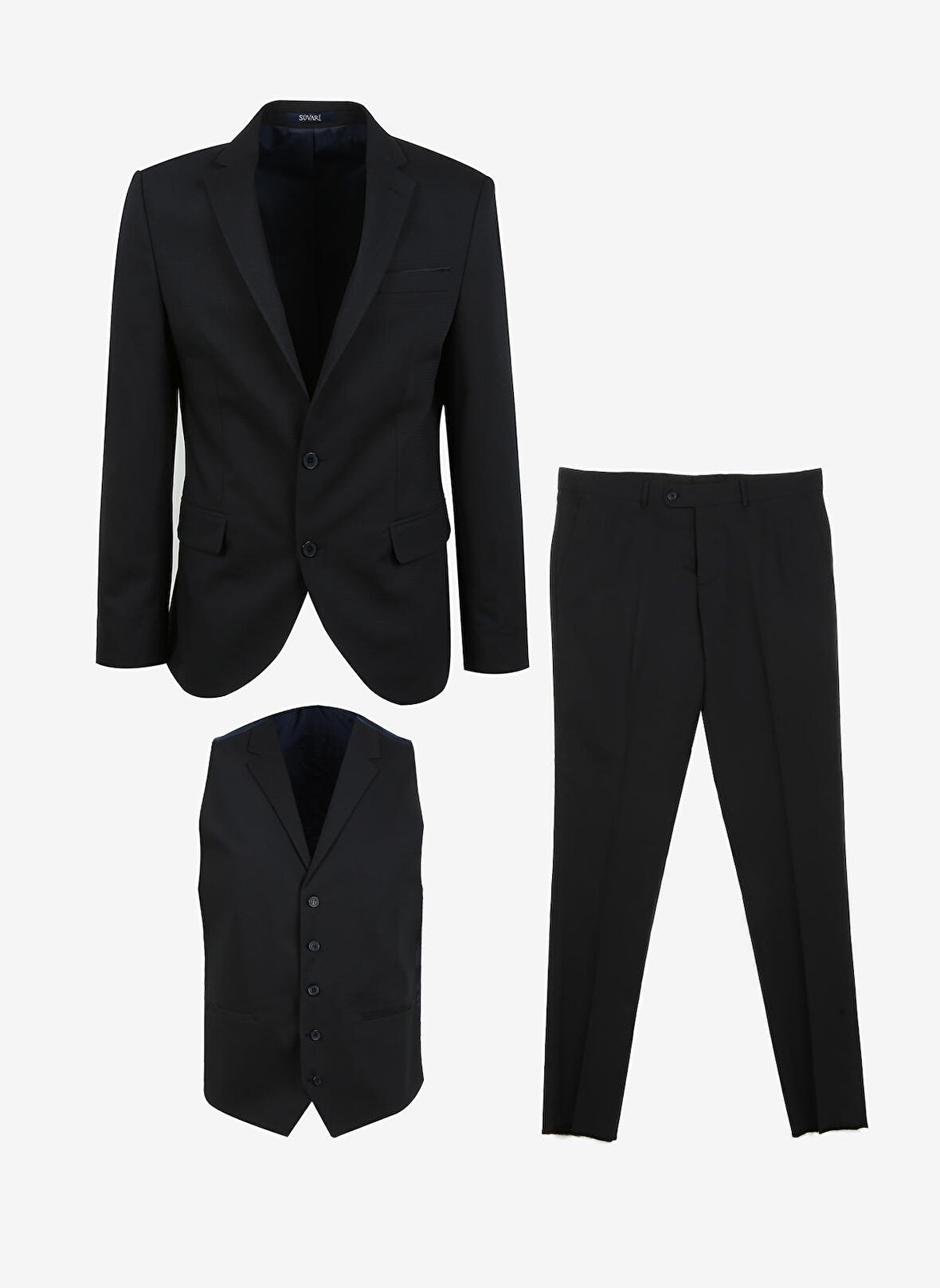 Süvari Lacivert Erkek Mono Yaka Slim Fit Armürlü Takım Elbise