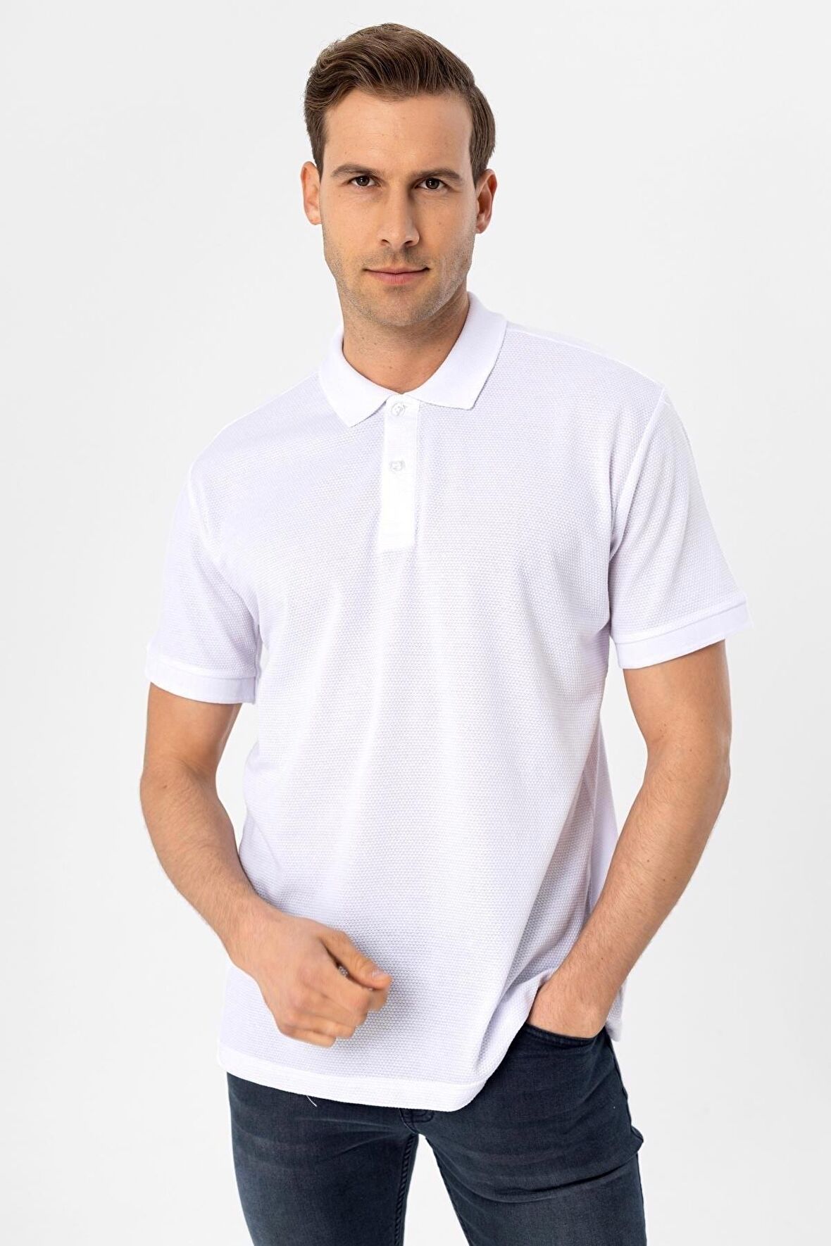 Süvari Polo Yaka Regular Kalıp Armürlü Tişört