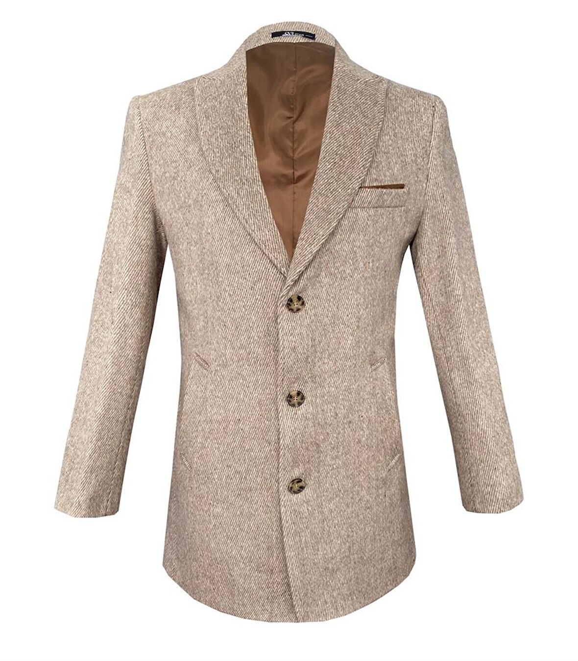 Süvari Slim Fit Sivri Yaka Bej Kaban