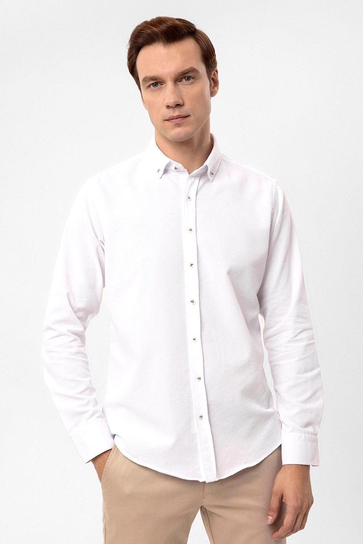 Süvari Köşeli Manşet Slim Kalıp Armürlü Gömlek