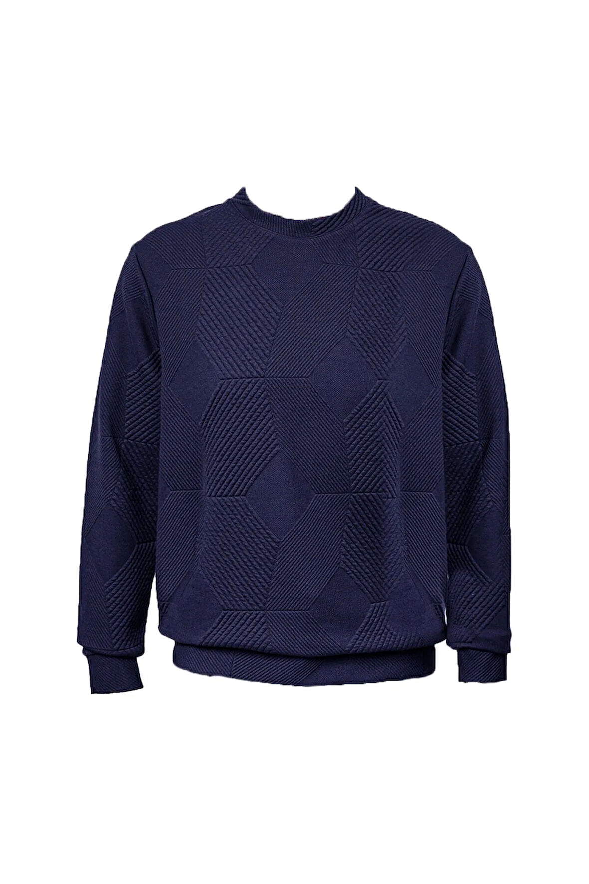 Süvari Bol Kesim O Yaka Kapitone Etnik Desenli Siyah Sweatshirt