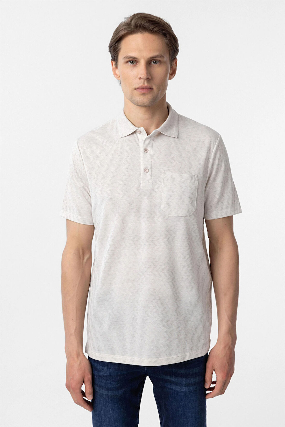 Ekru Regular Armürlü Polo Yaka Tişört