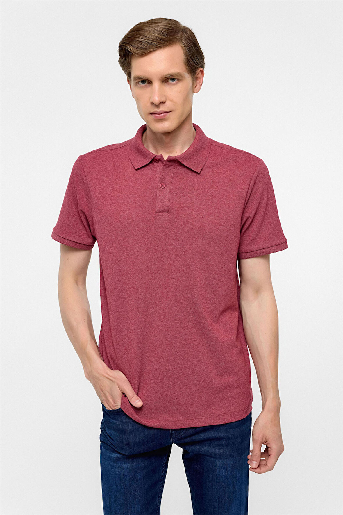 Koyu Bordo Regular Armürlü Polo Yaka Tişört