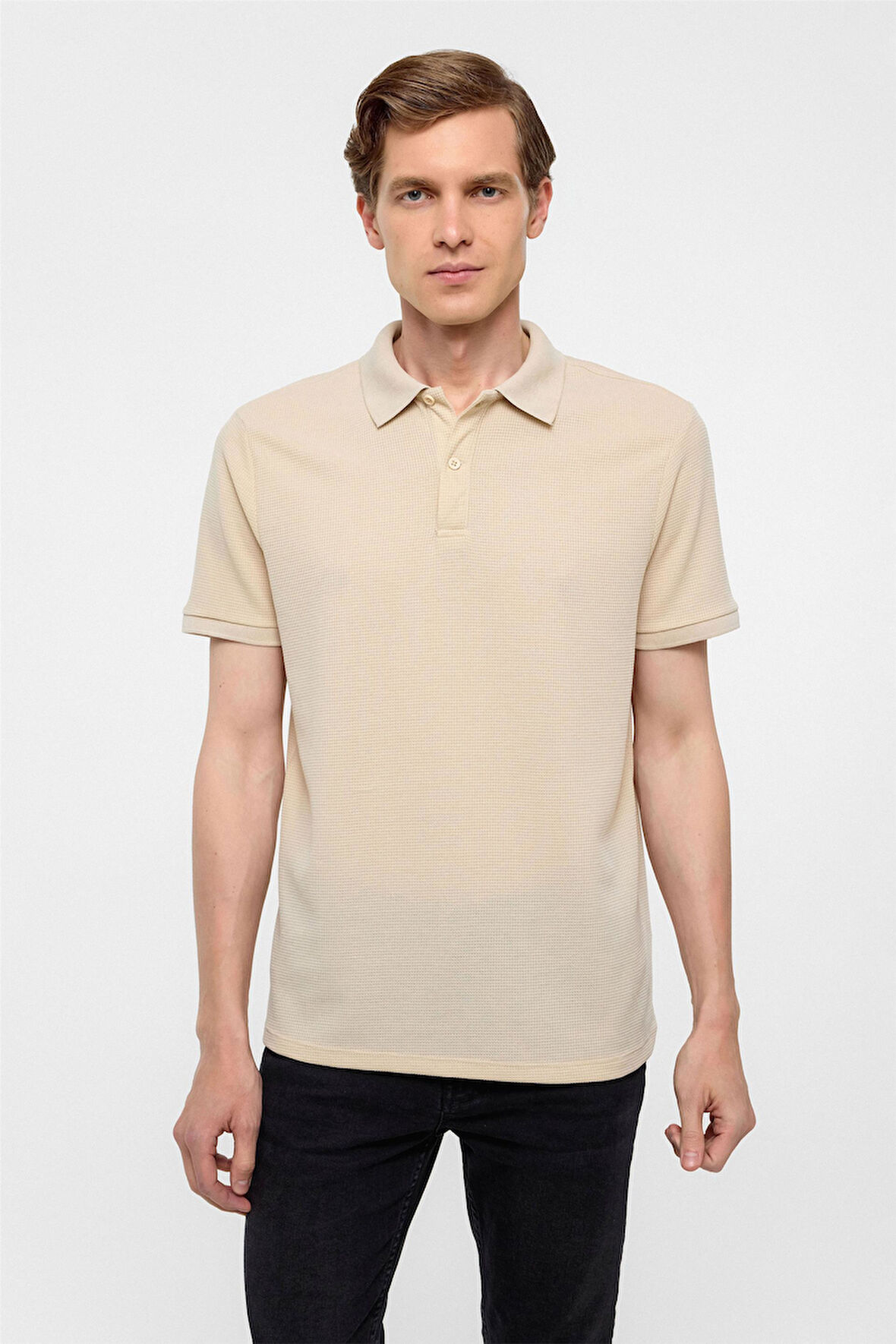 Bej Regular Armürlü Polo Yaka Tişört