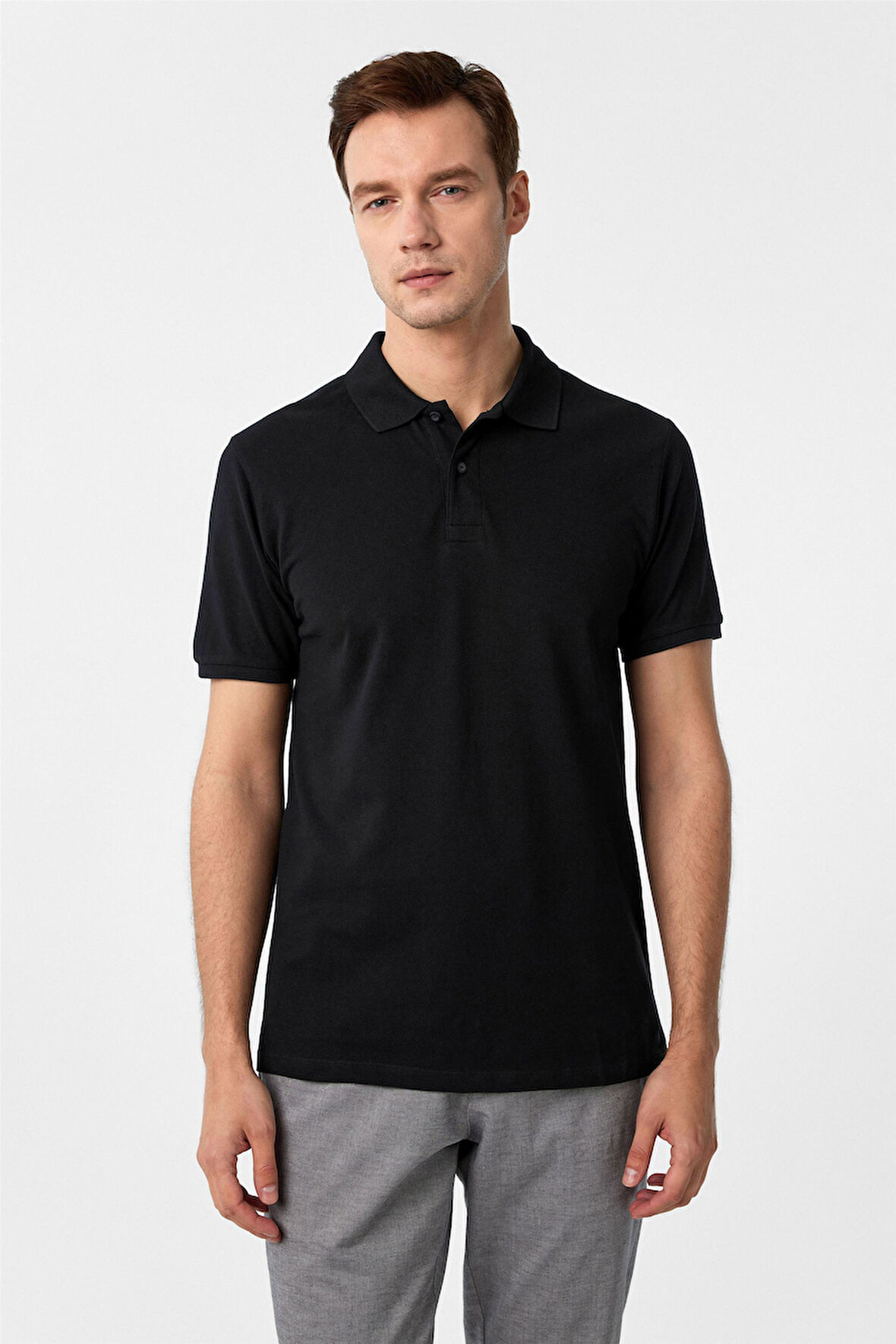 Siyah Slim Fit Armürlü Polo Yaka Tişört
