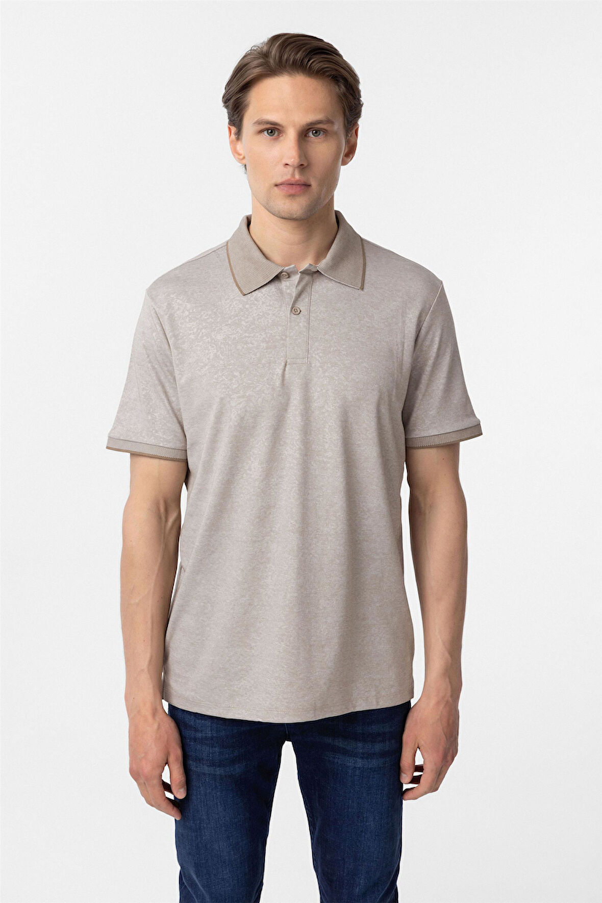 Ekru Regular Baskılı Polo Yaka Tişört