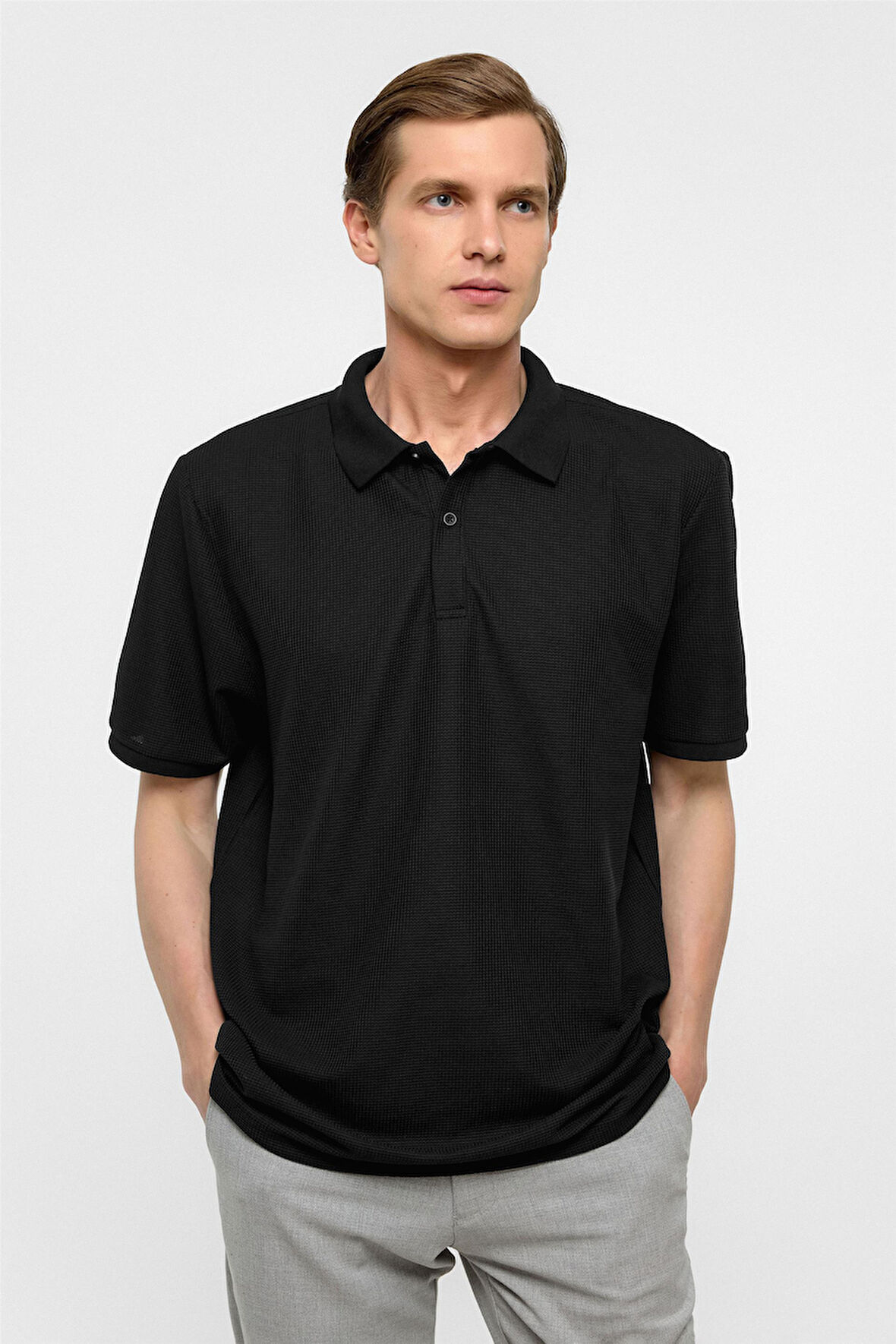 Siyah Regular Armürlü Polo Yaka Tişört