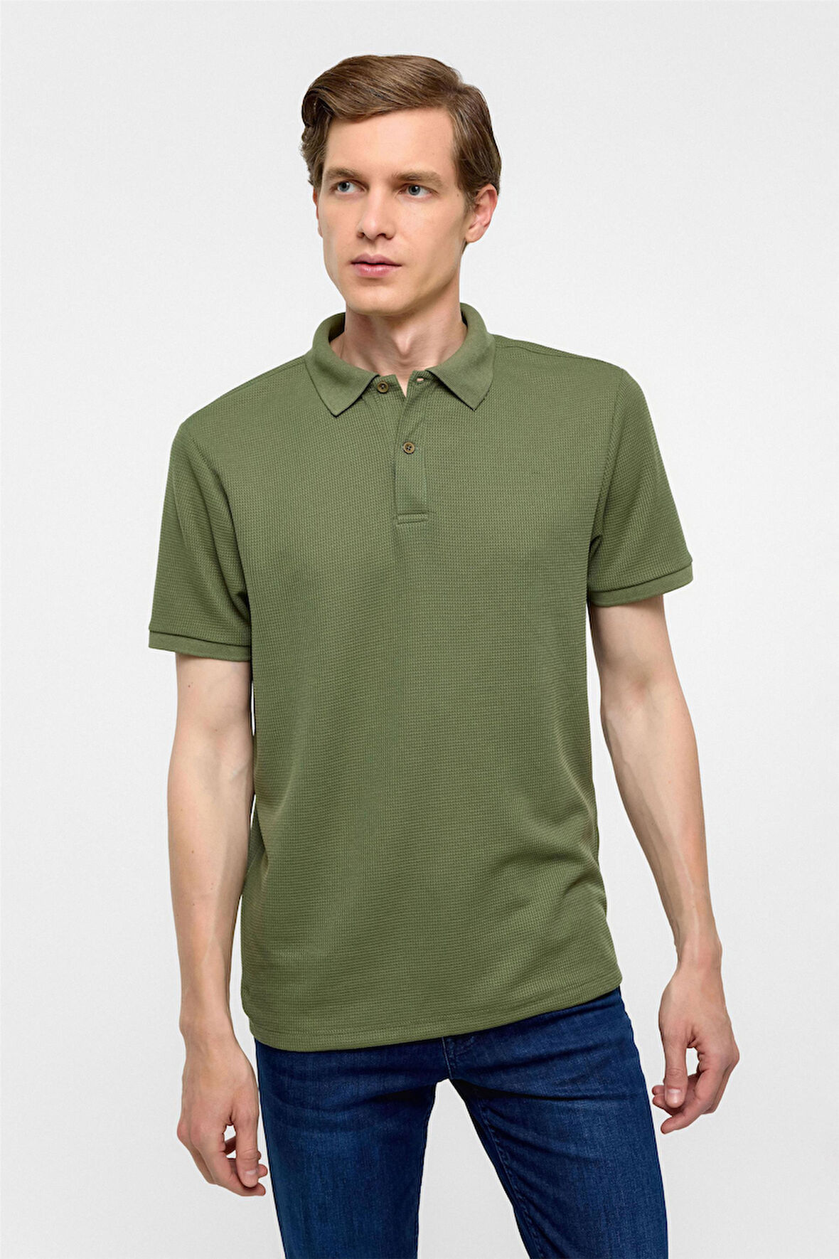 Haki Regular Armürlü Polo Yaka Tişört