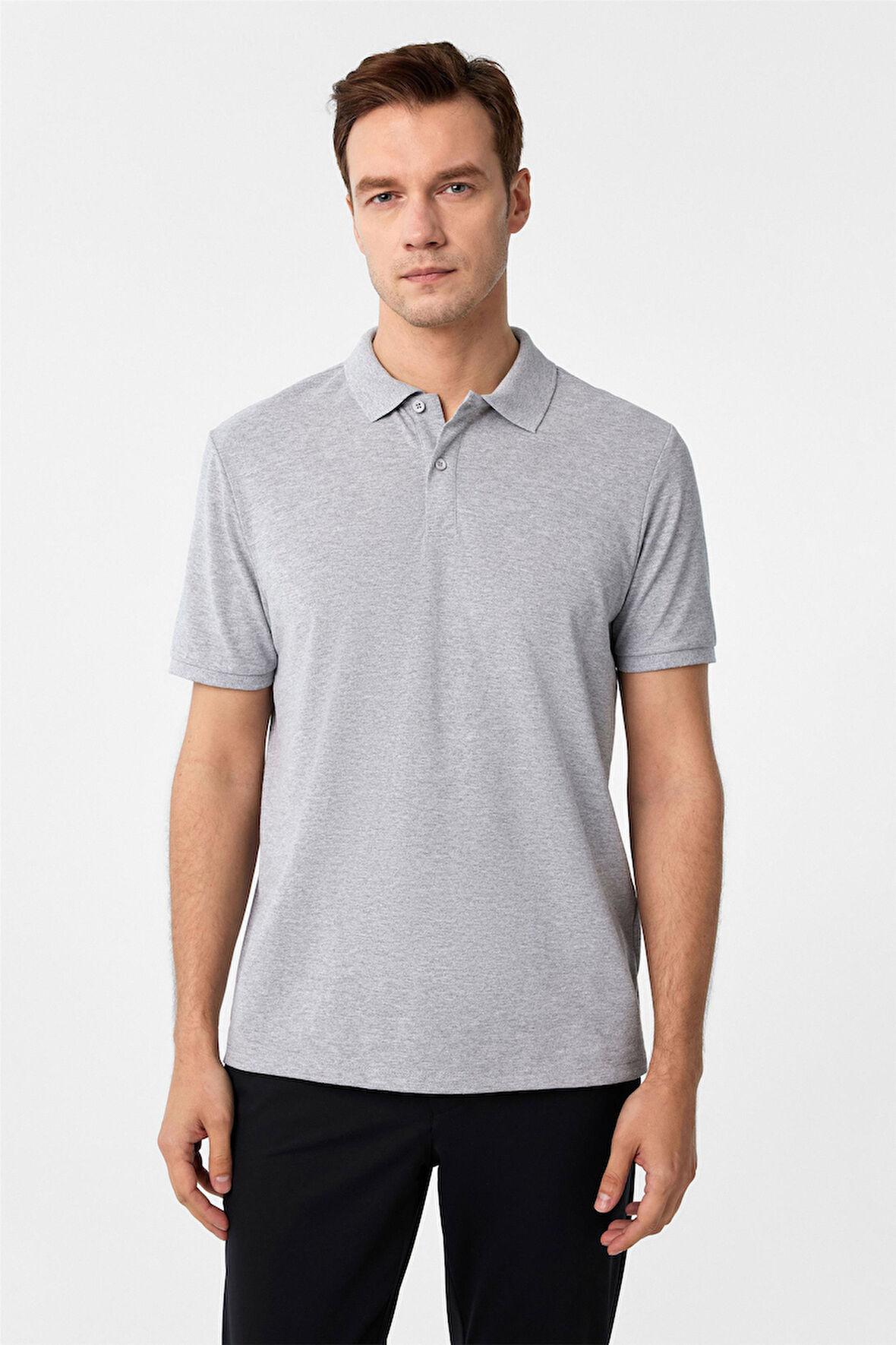 Gri Regular Armürlü Polo Yaka Tişört