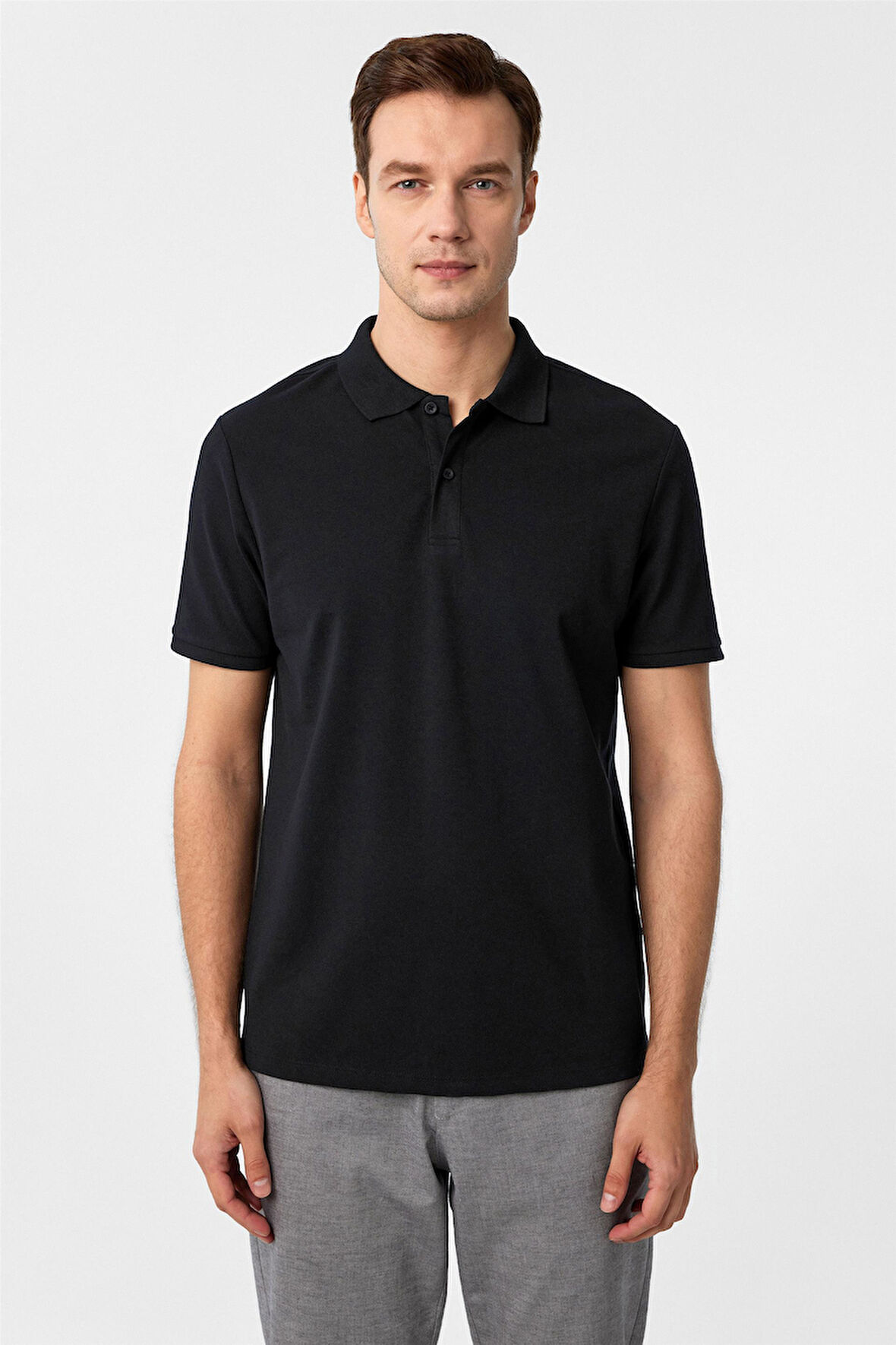 Siyah Regular Armürlü Polo Yaka Tişört