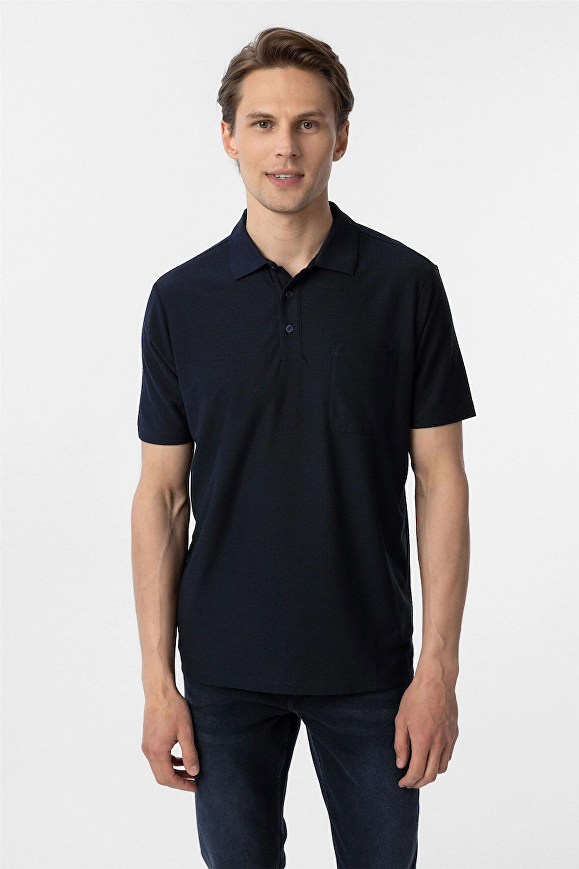 Lacivert Regular Armürlü Polo Yaka Tişört