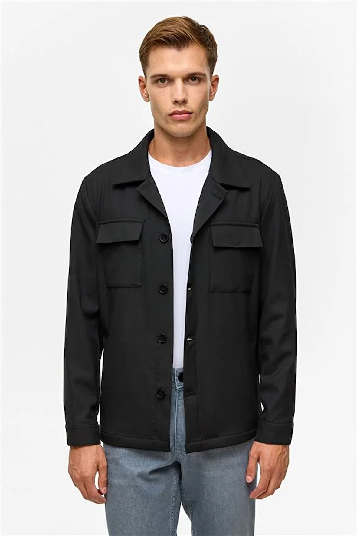 Siyah Slim Desenli Klasik Yaka Mont