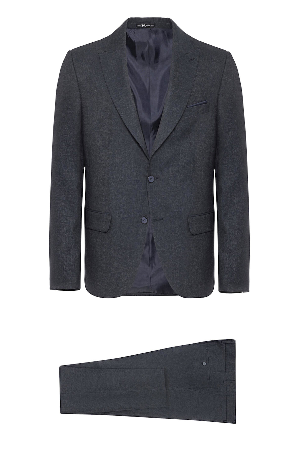 Lacivert Slim Fit Desenli Sivri Yaka 6 Drop Klasik Takım Elbise