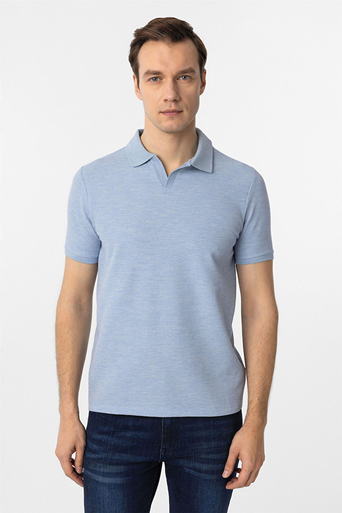 Mavi Slim Fit Armürlü Polo Yaka Tişört