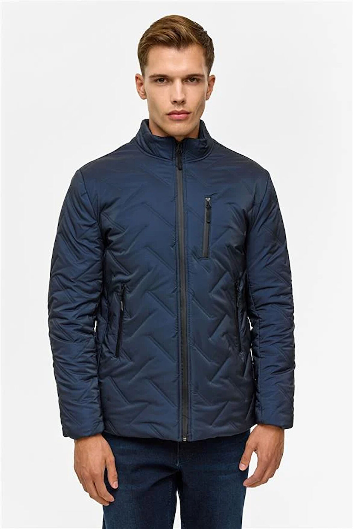 Lacivert Slim Kapitone Mont