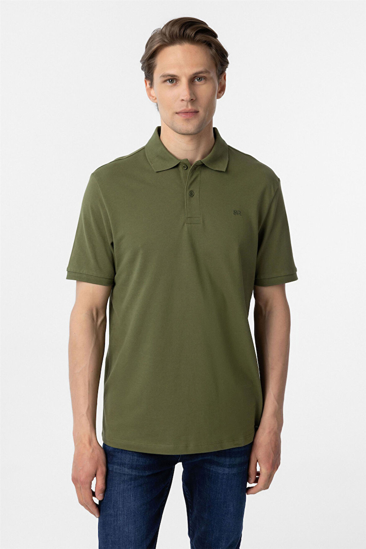 Haki Regular Düz Polo Yaka Tişört